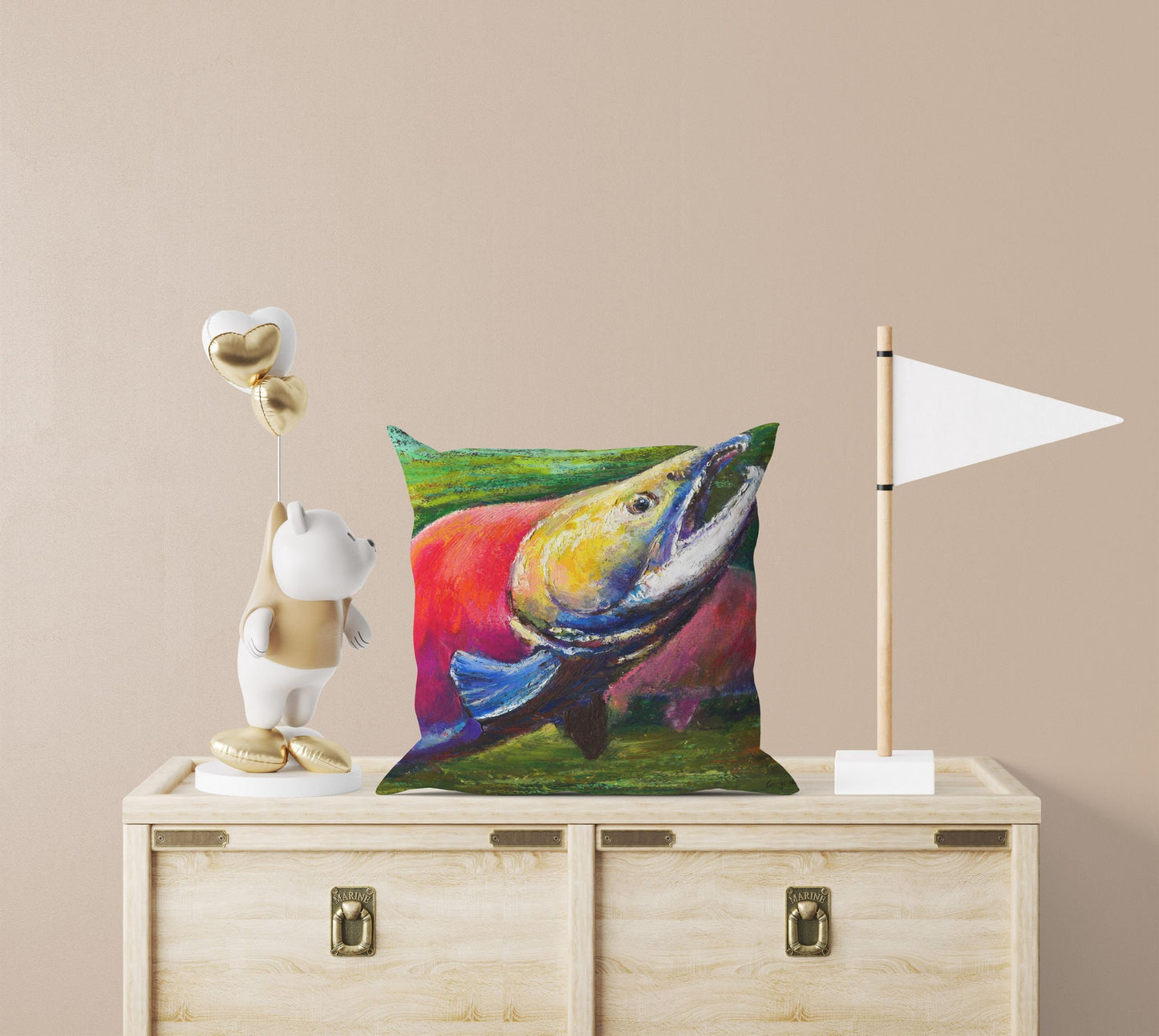 Salmon Fish Red Throw Pillow, Nautical Pillow Cases, Red Pillow Cases, Cute Pillow Cases, 20X20 Pillow Cover, Pillow Cases For Kids
