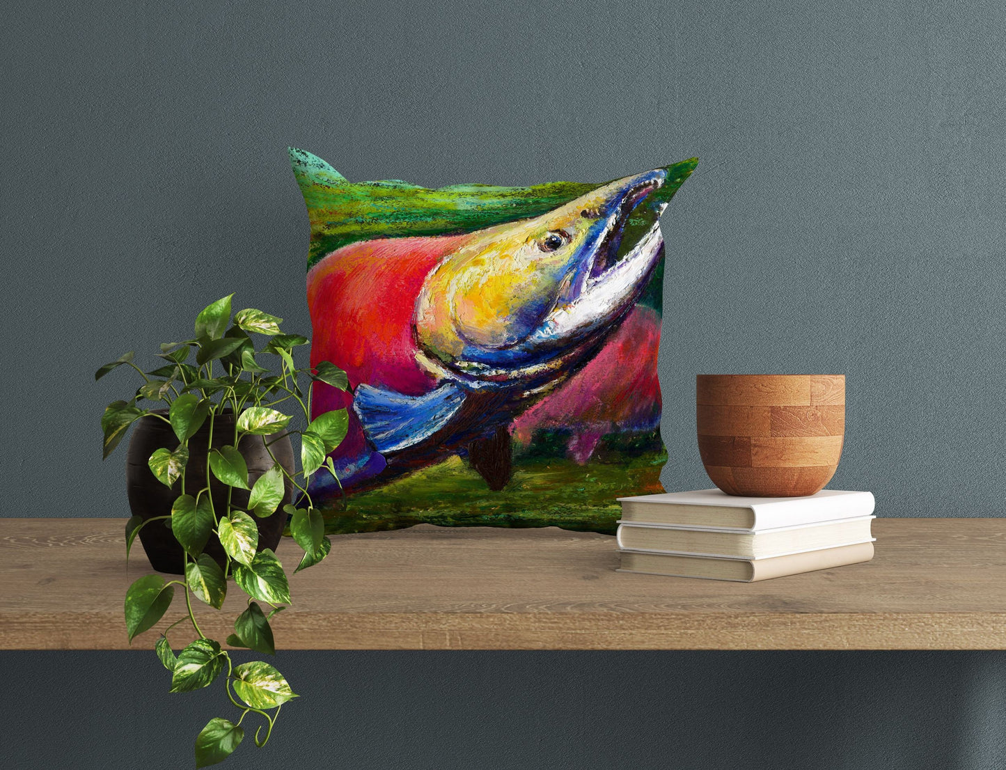 Salmon Fish Red Throw Pillow, Nautical Pillow Cases, Red Pillow Cases, Cute Pillow Cases, 20X20 Pillow Cover, Pillow Cases For Kids