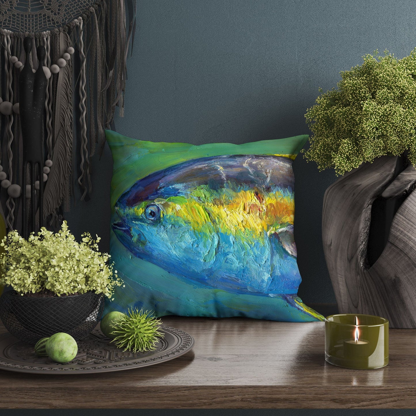 Tuna Fish, Pillow Cases, Spring Throw Pillow, Artist Pillow, Green Pillow Cases, Cute Pillow Cases, 24X24 Pillow Case, Nursery Pillows