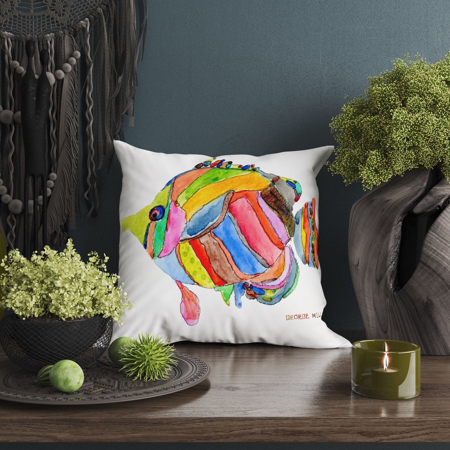 Semi-Abstract Art Tropical Fish Pillow Case, Tropical Pillow Cases, Original Art Pillow, Colorful Pillow Case, Cute Pillow Case
