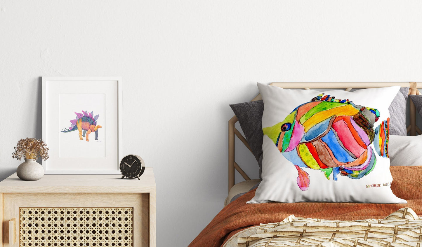 Semi-Abstract Art Tropical Fish Pillow Case, Tropical Pillow Cases, Original Art Pillow, Colorful Pillow Case, Cute Pillow Case