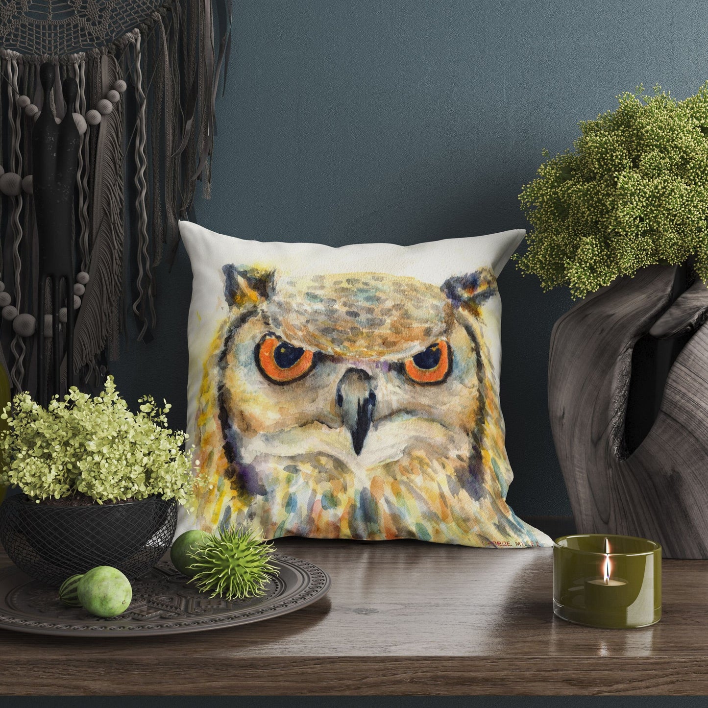 Owl Bird Pillow Cases For Kids, Toss Pillow, Animal Pillow, Artist Pillow, Bright Yellow Pillow, Modern Pillow, Pillow Covers 20X20