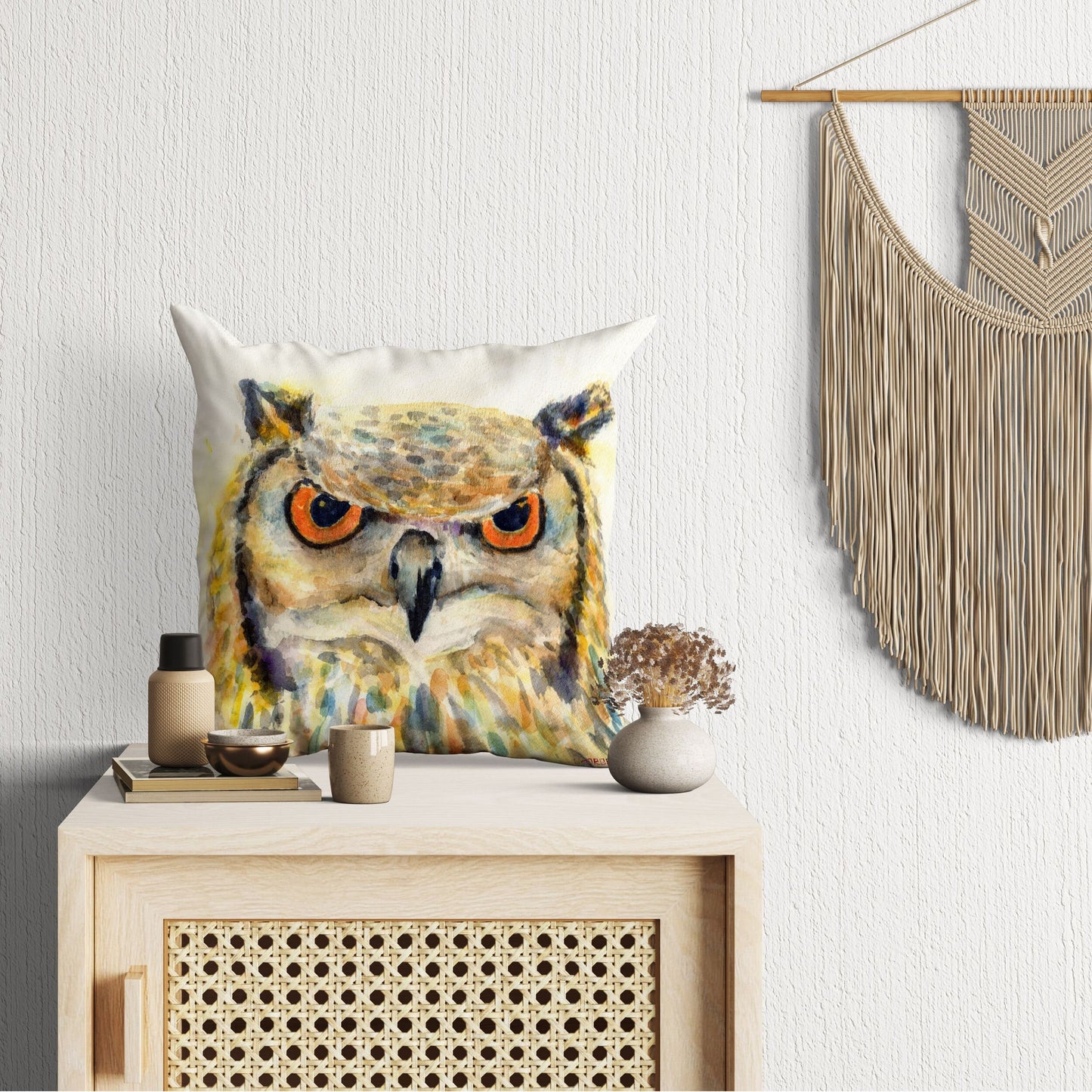 Owl Bird Pillow Cases For Kids, Toss Pillow, Animal Pillow, Artist Pillow, Bright Yellow Pillow, Modern Pillow, Pillow Covers 20X20