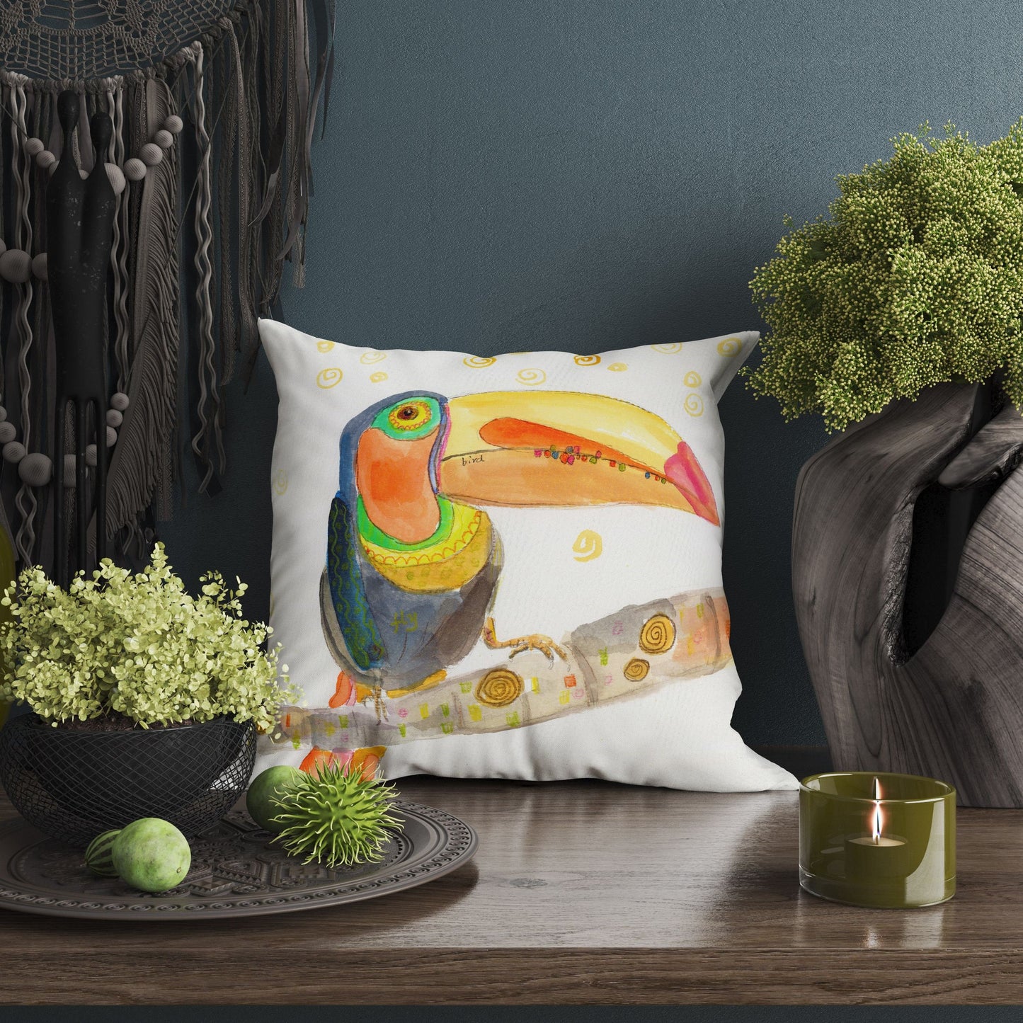 Toucan Pillow Cases For Kids Toss Pillow, Animal Pillow, Artist Pillow, Bright Yellow Pillow, Watercolor Pillow Cases, 20X20 Pillow Cover