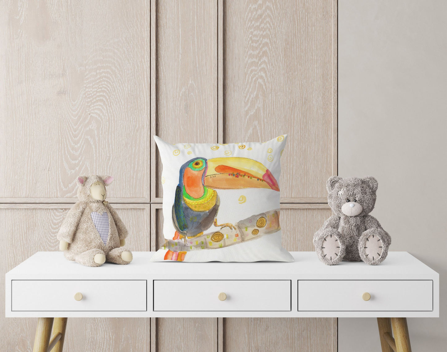 Toucan Pillow Cases For Kids Toss Pillow, Animal Pillow, Artist Pillow, Bright Yellow Pillow, Watercolor Pillow Cases, 20X20 Pillow Cover