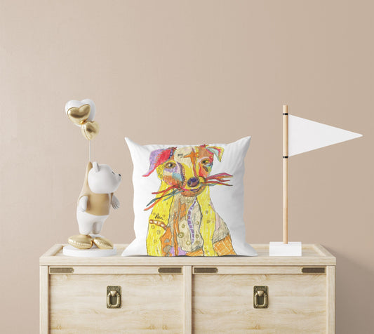 Dog Cute Pillow Cases, Pillow Cases For Kids, Toss Pillow, Animal Pillow, Art Pillow, Bright Yellow Pillow, Watercolor Pillow Cases