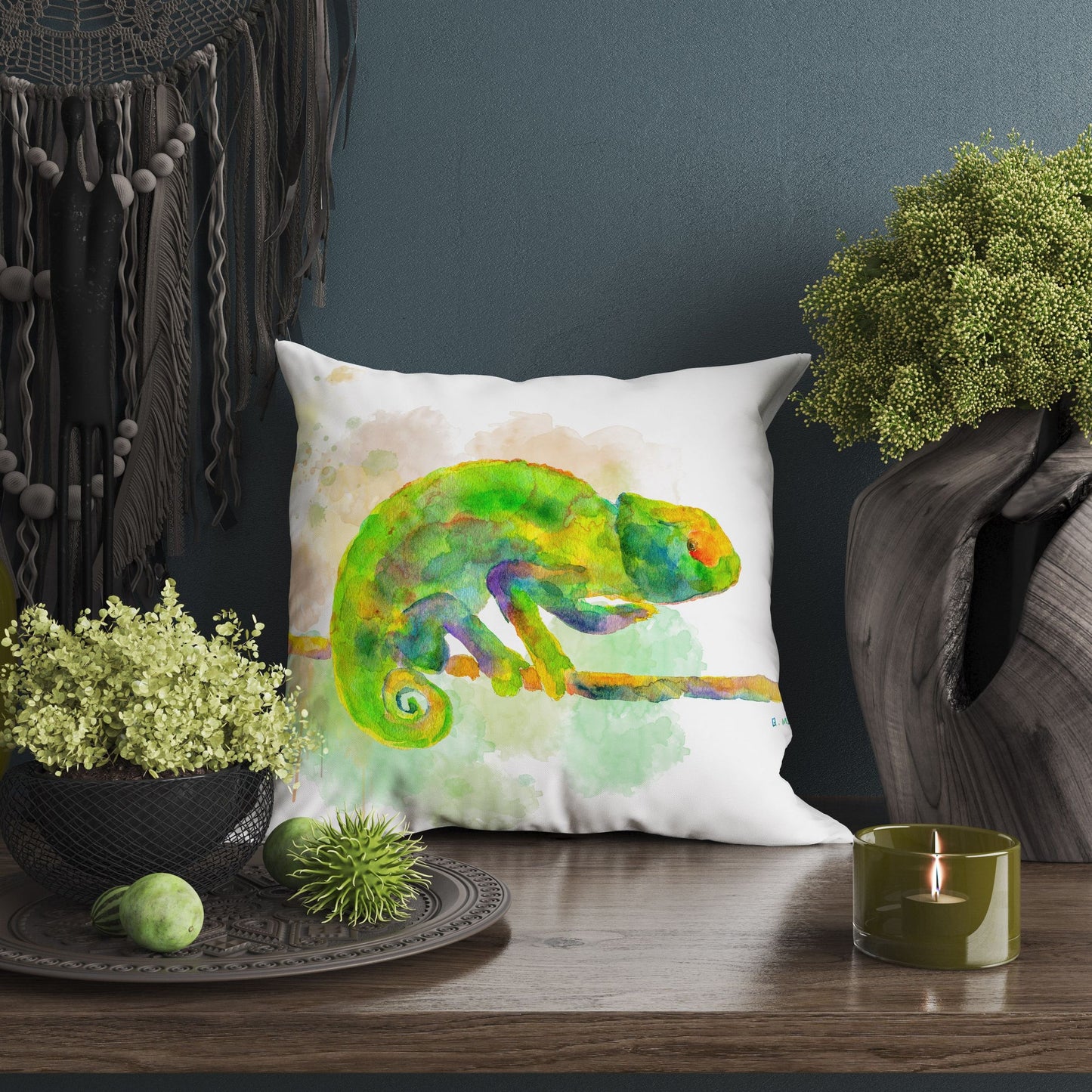 A Green Chameleon Cute Pillow Cases, Pillow Cases For Kids, Animal Pillow, Artist Pillow, Green Pillow Cases, Fashion, Nursery Decor