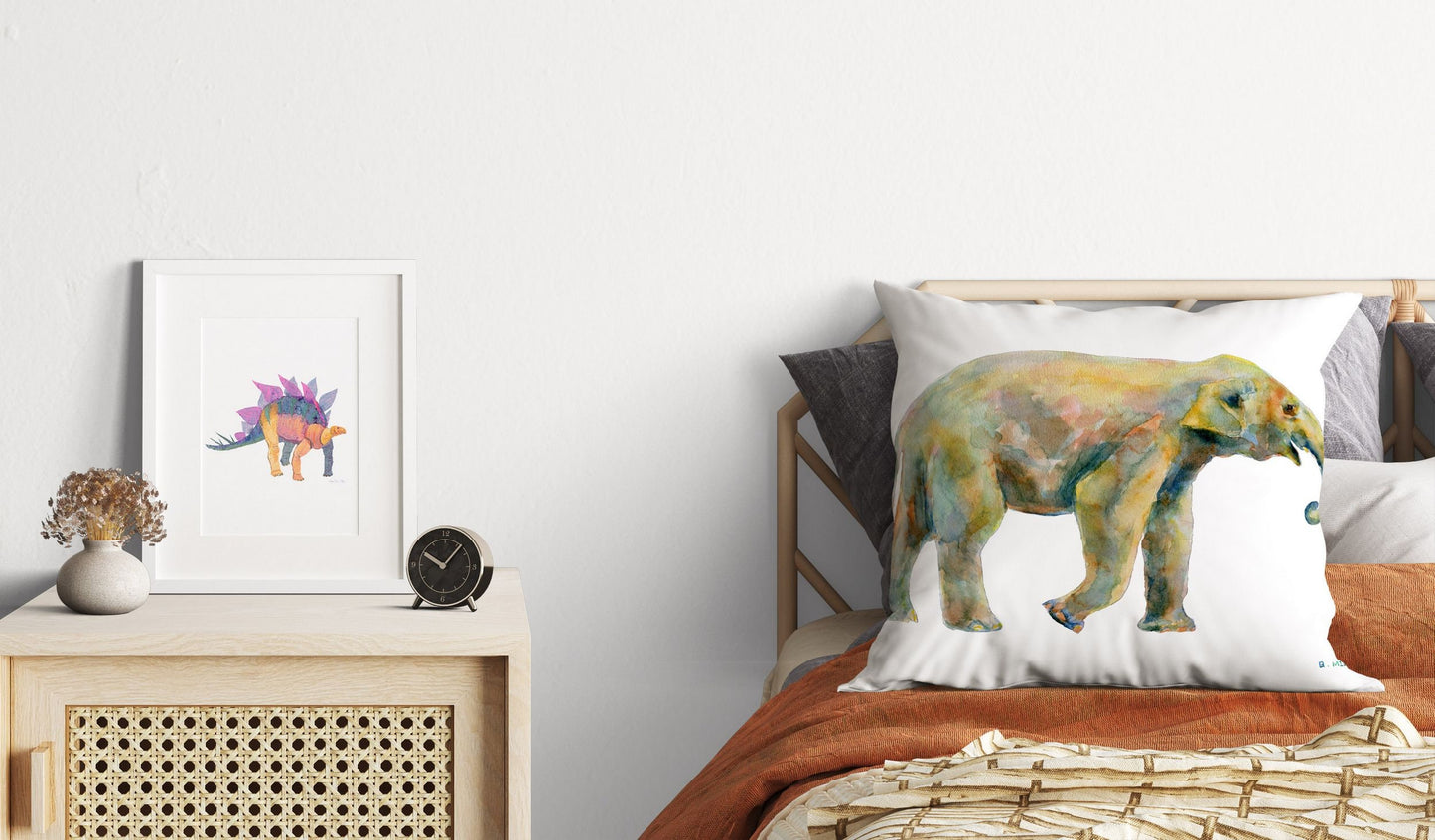 Baby Elephant Cute Pillow Cases, Pillow Cases For Kids, Animal Pillow, Art Pillow, Green Pillow Cases, Watercolor Pillow Cases