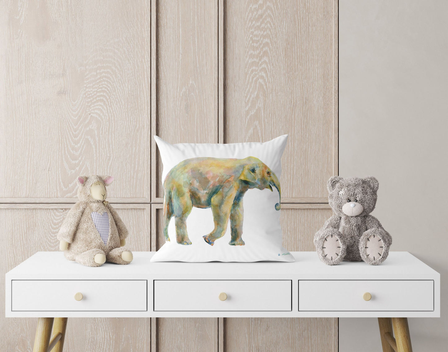 Baby Elephant Cute Pillow Cases, Pillow Cases For Kids, Animal Pillow, Art Pillow, Green Pillow Cases, Watercolor Pillow Cases