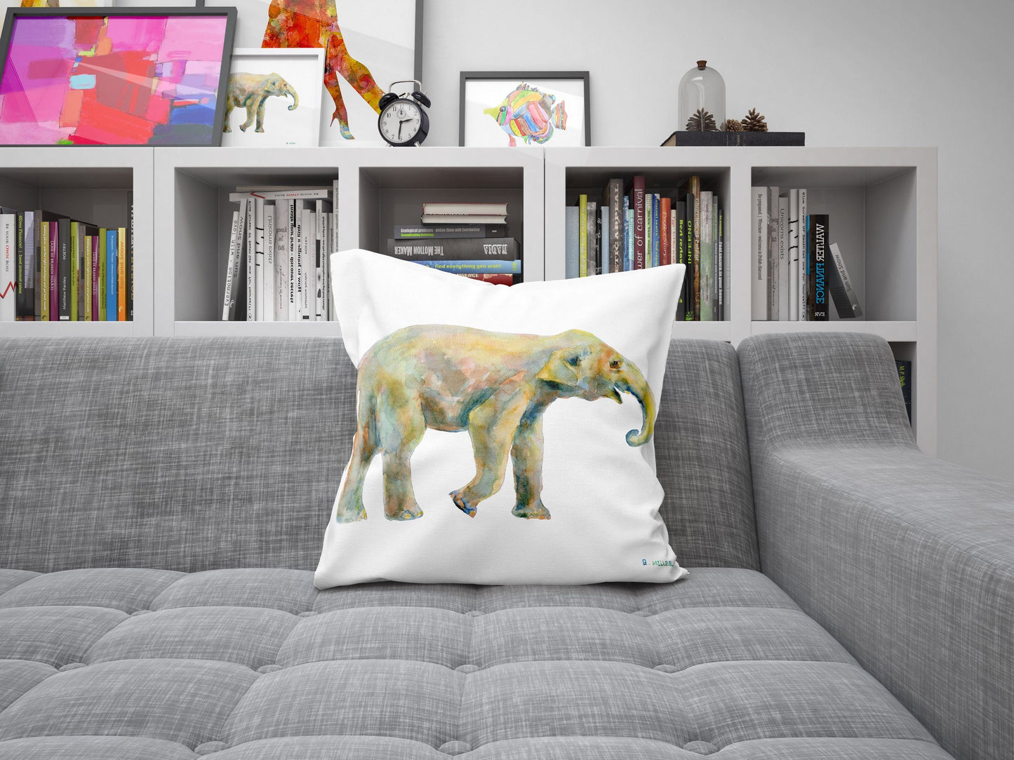 Baby Elephant Cute Pillow Cases, Pillow Cases For Kids, Animal Pillow, Art Pillow, Green Pillow Cases, Watercolor Pillow Cases