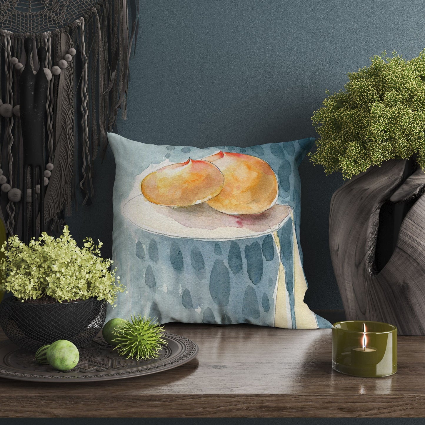 Peaches Fruit Throw Pillow, Abstract Pillow, Soft Pillow Cases, Bright Yellow Pillow, Fashion, Pillow Covers 20X20, Housewarming Gift