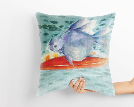 Gold Fish Fantasy Decorative Pillow, Blue Pillow Cases, Watercolor Pillow Cases, Large Pillow Cases, Home Decor Pillow, Pillow Cases Kids