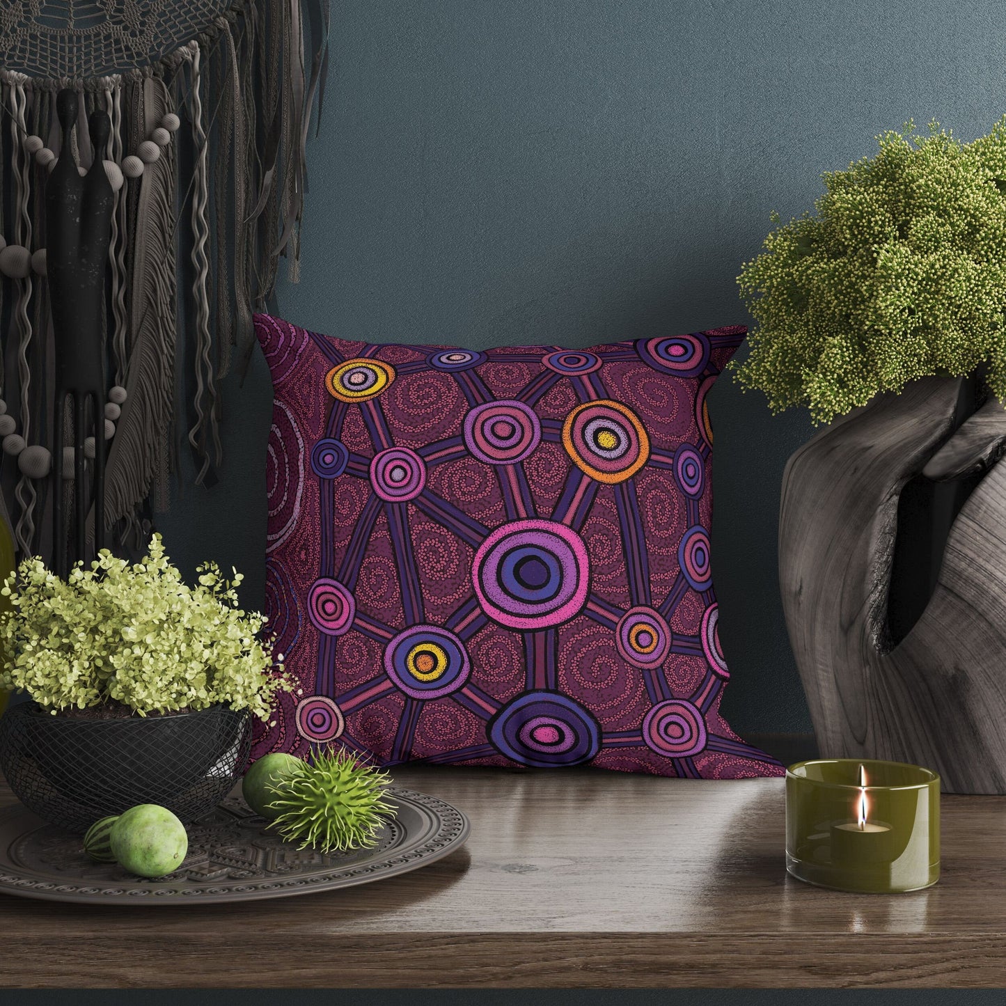 Australian Aboriginal Art, Geometric Pillow, Decorative Pillow, Abstract Art Pillow, Comfortable, Red Pillow Cases, Contemporary Pillow
