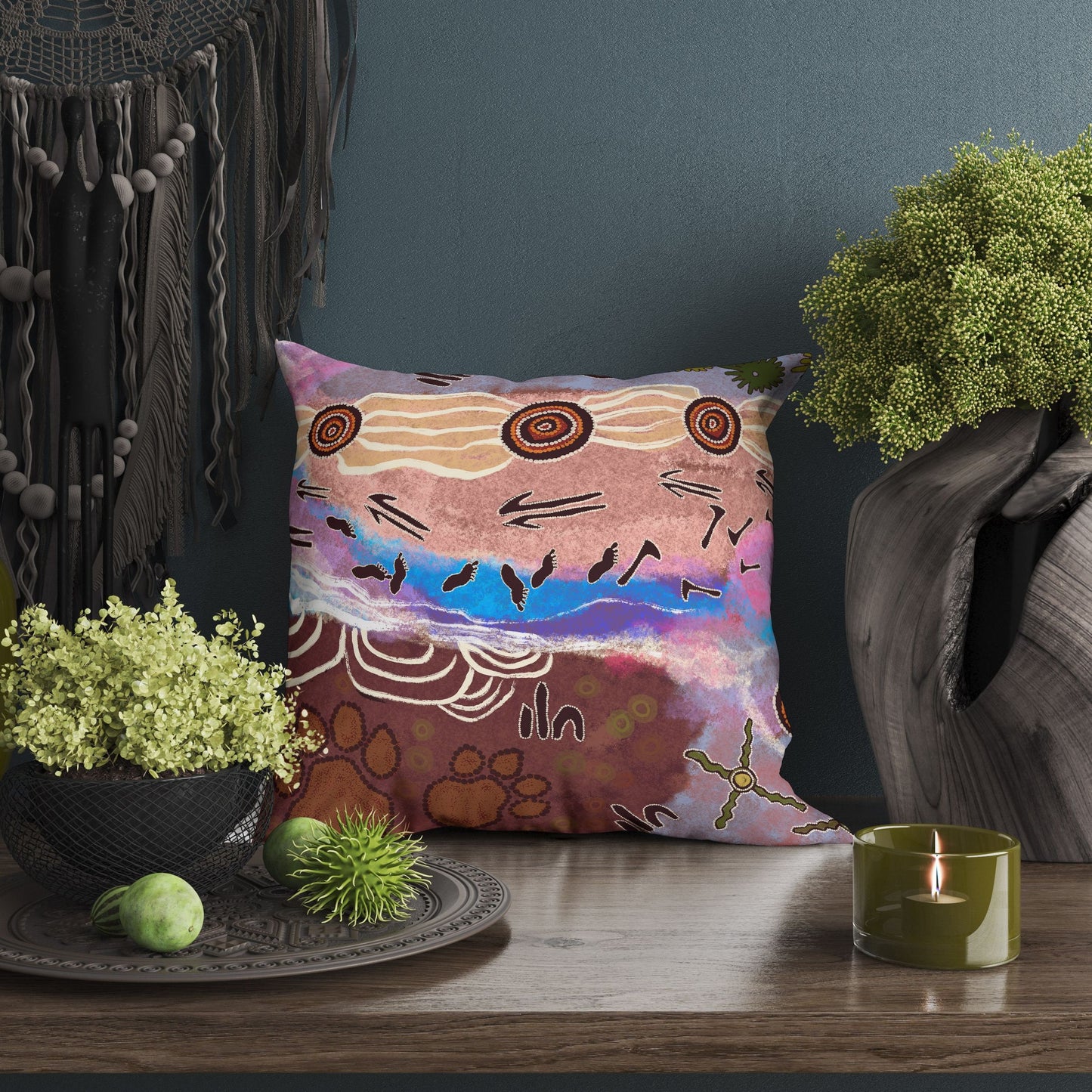 Australian Aboriginal Art, Pillow Cases, Abstract Throw Pillow Cover, Art Pillow, Red Pillow Cases, Contemporary Pillow, 24X24 Pillow Case