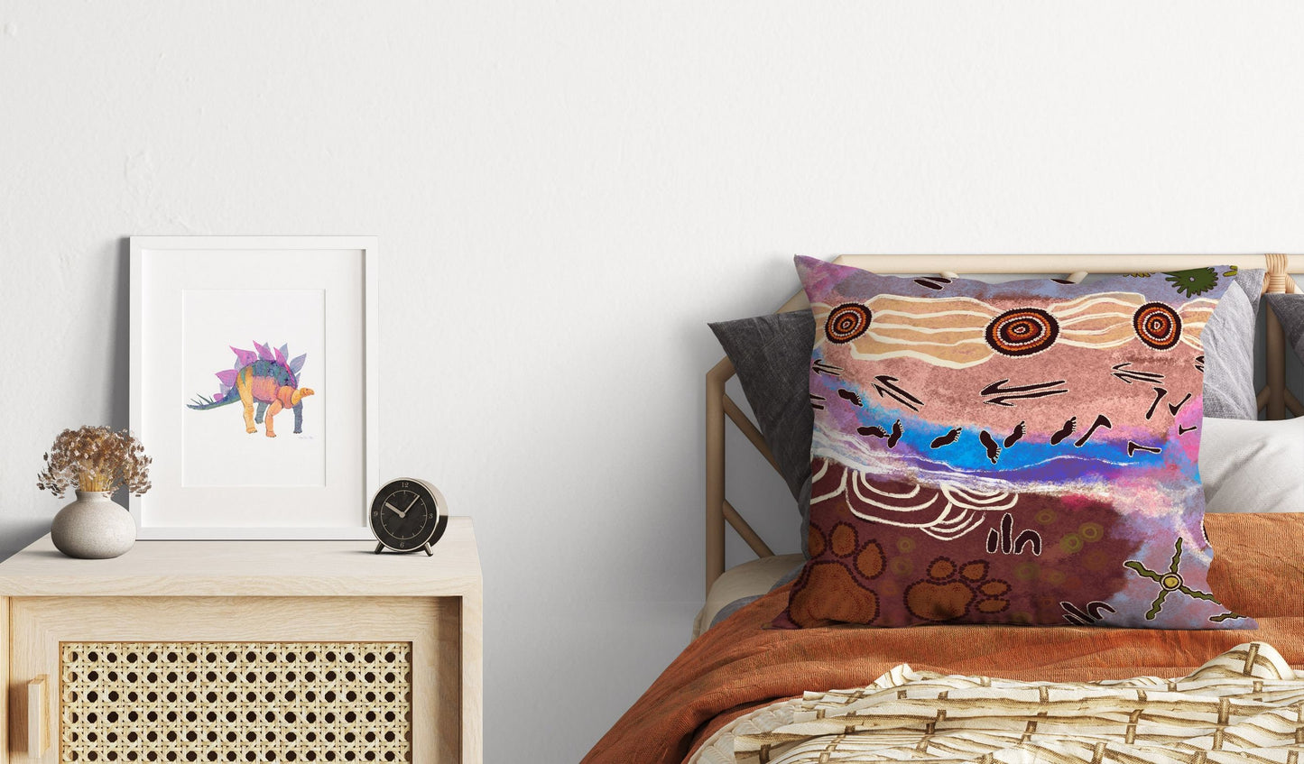 Australian Aboriginal Art, Pillow Cases, Abstract Throw Pillow Cover, Art Pillow, Red Pillow Cases, Contemporary Pillow, 24X24 Pillow Case