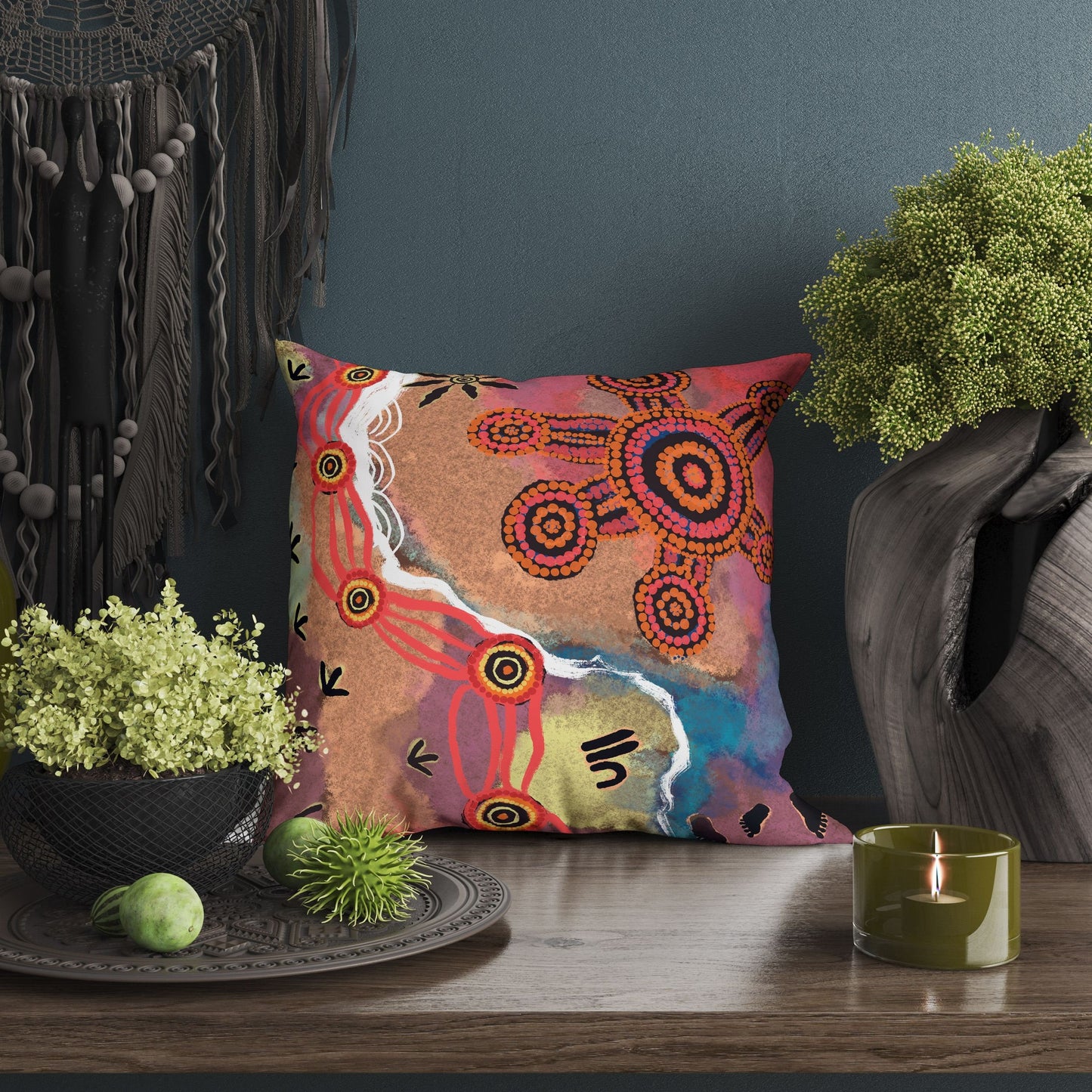 Australian Aboriginal Art, Pillow Case, Abstract Throw Pillow, Colorful Pillow Case, Modern Pillow, 18 X 18 Pillow Covers, Housewarming Gift