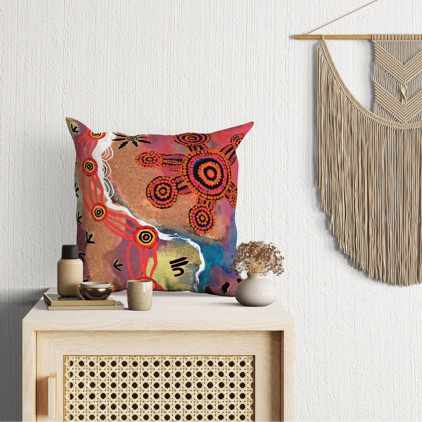 Australian Aboriginal Art, Pillow Case, Abstract Throw Pillow, Colorful Pillow Case, Modern Pillow, 18 X 18 Pillow Covers, Housewarming Gift