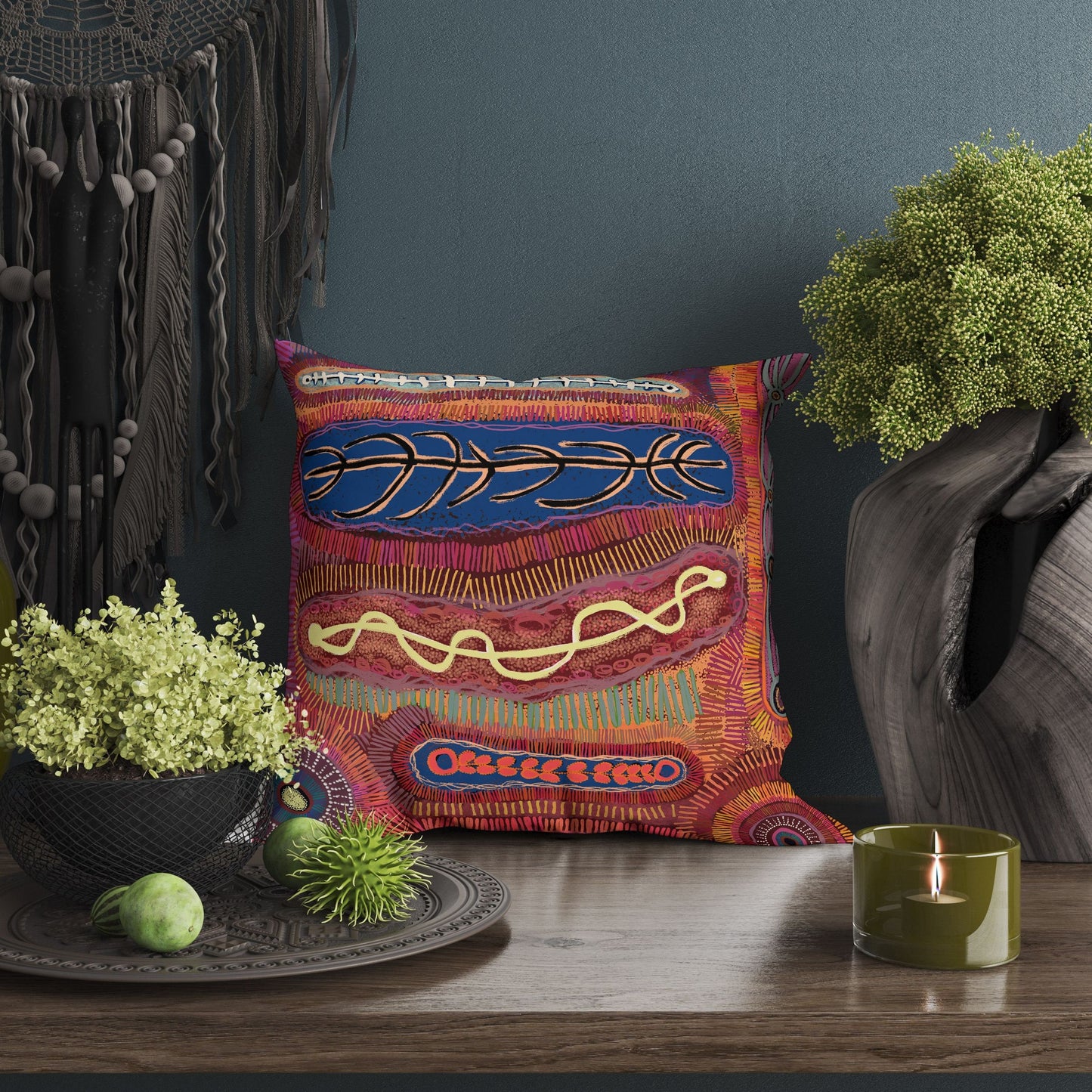Australian Aboriginal Art Abstract Throw Pillow, Red Pillow Cases, Contemporary Pillow, 24X24 Pillow Case, Nursery Pillows, Sofa Pillows