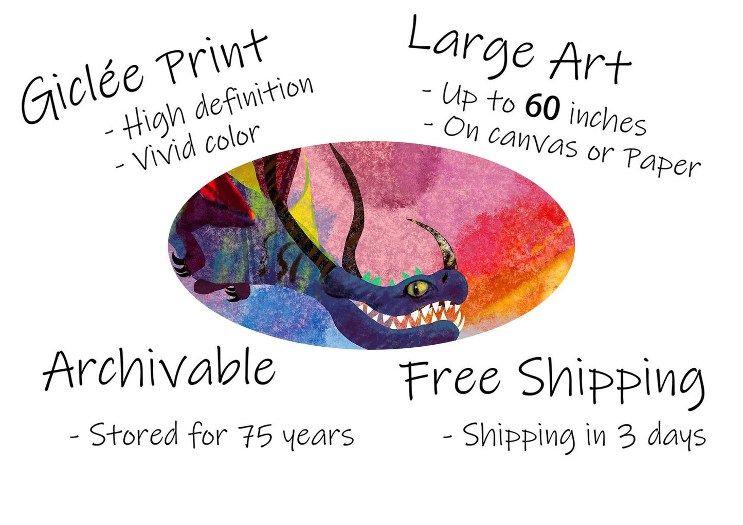 Giclée Print Dragon Breathing Fire, Print, Watercolor Print, Wall Art Prints, Abstract Print, Art Prints Watercolor, Artwork, Modern Art