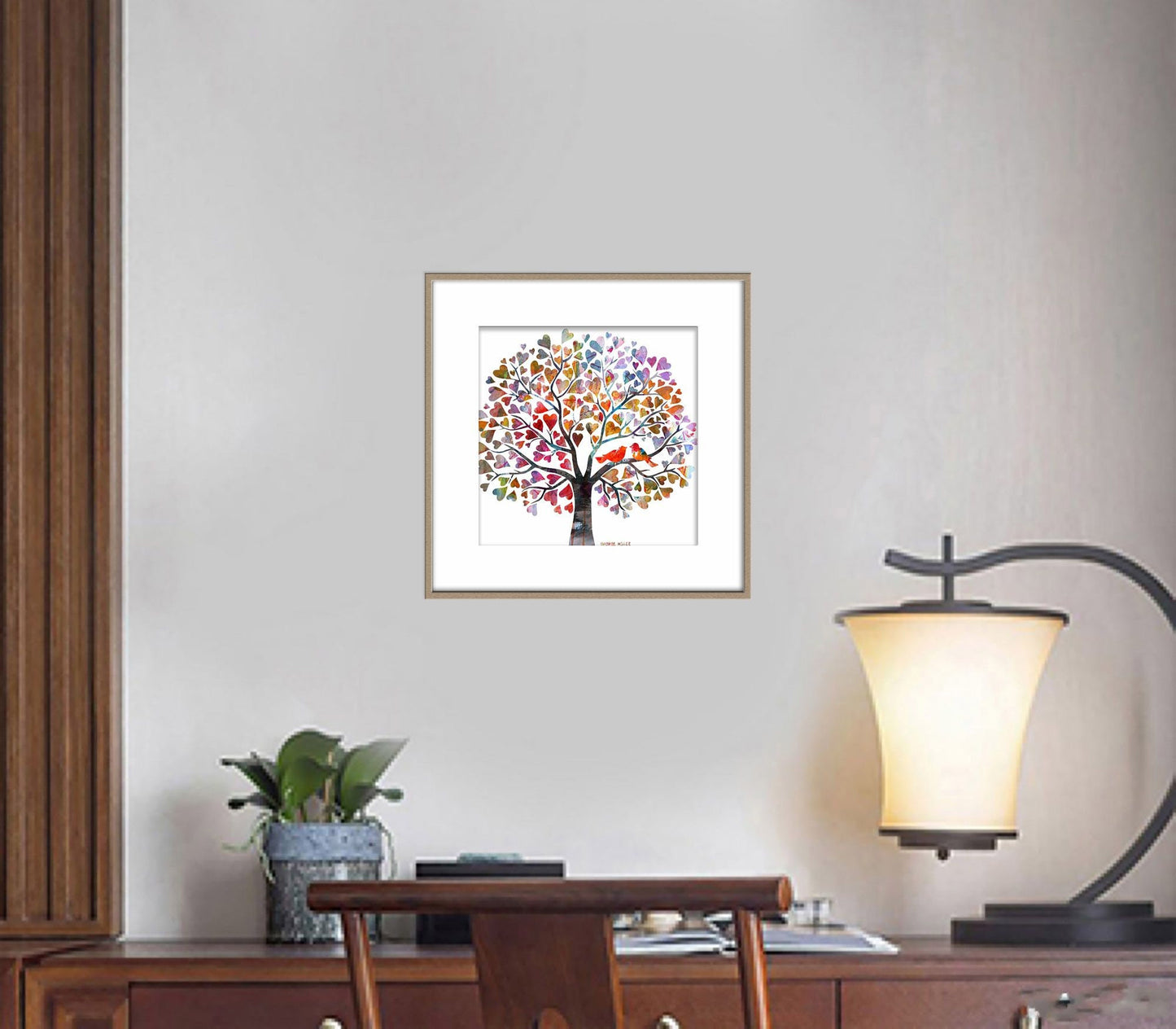 Canvas Print, Tree with Love Birds, Wall Art, Abstract Landscape Painting, Art, Artwork, Modern Art, Original Art Painting, Wedding Gift