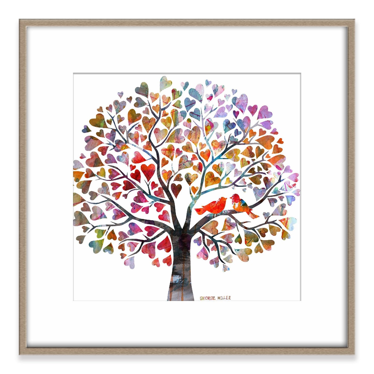 Canvas Print, Tree with Love Birds, Wall Art, Abstract Landscape Painting, Art, Artwork, Modern Art, Original Art Painting, Wedding Gift