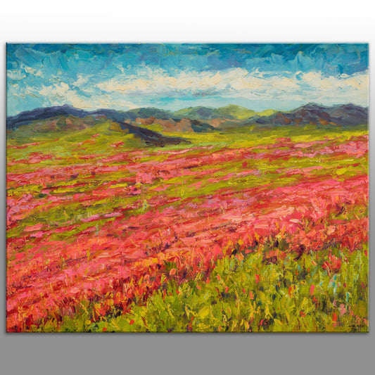Landscape Painting, Italian Tuscany Poppy Fields, Living Room Decor, Large Abstract Painting, Original Painting, Contemporary Art, Painting