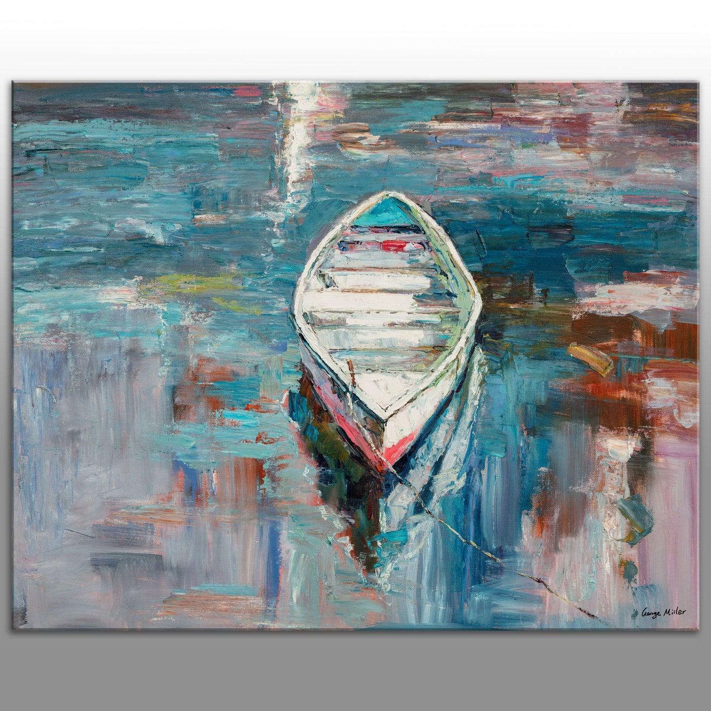 Oil Painting Seascape Fishing Boats, Coffee Wall Art, Contemporary Painting, Large Landscape Painting, Abstract Painting, Kitchen Art, Large