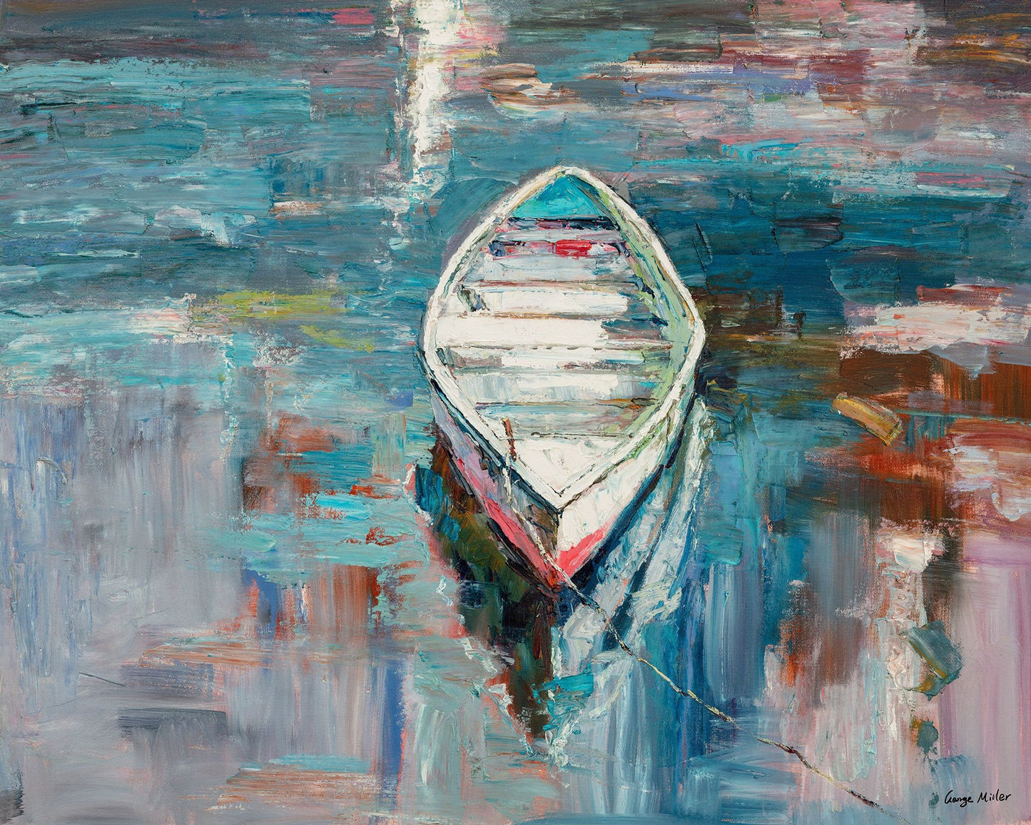 Oil Painting Seascape Fishing Boats, Coffee Wall Art, Contemporary Painting, Large Landscape Painting, Abstract Painting, Kitchen Art, Large