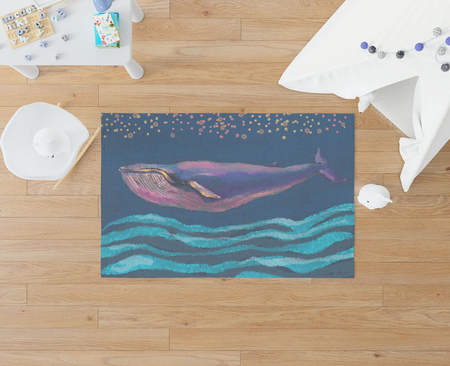 Kids Rug, Large Area Rug, Thick Carpet, Rectangle Area Rug, Multi Color, Blue Whale, Ethnic Rug, Home Decor Rug, Made In Usa, Flat Woven Rug