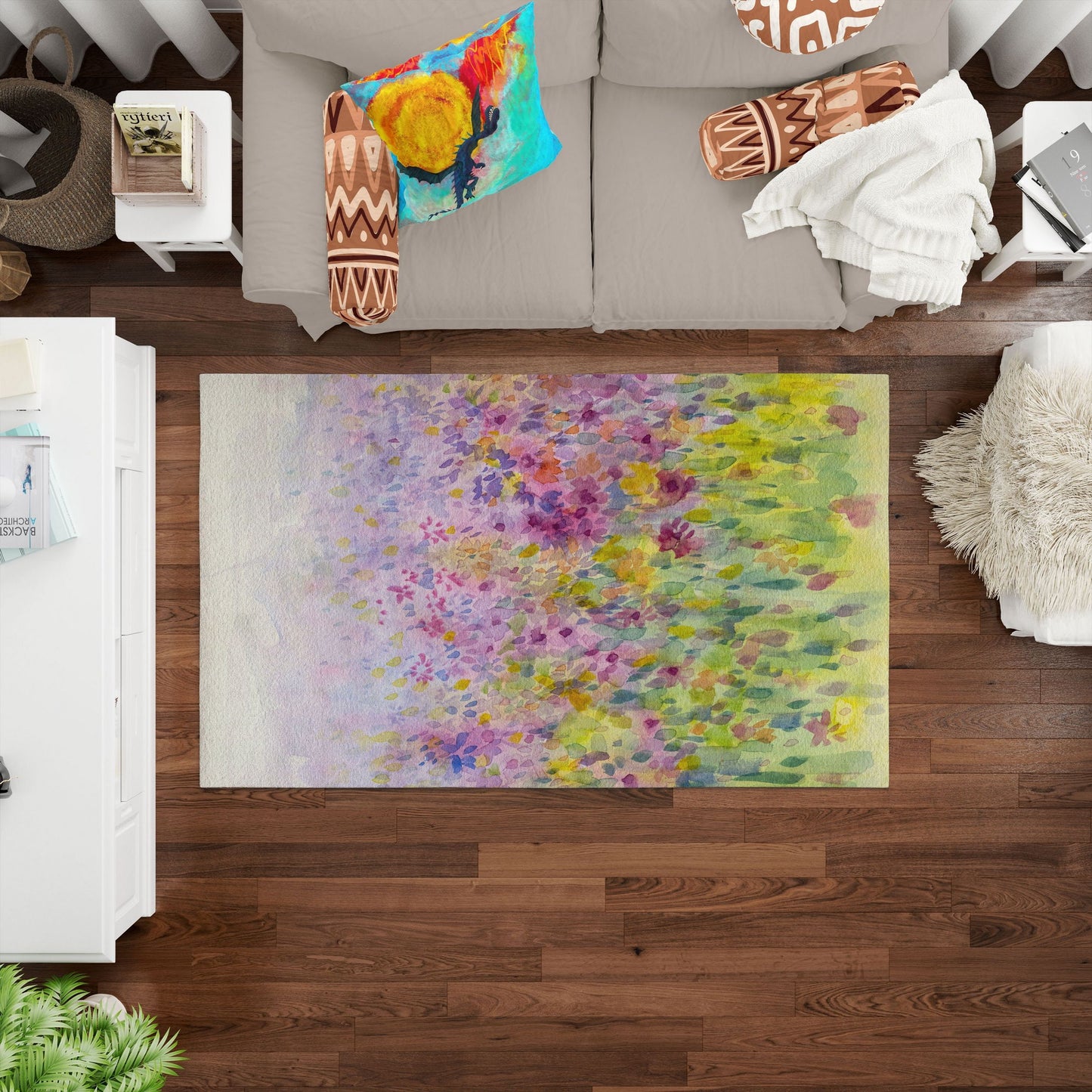 Rugs And Carpet, Large Area Rugs, Thick Carpet, Rectangle Rug, Rainbow Area Rug, Floral Rug, Modern Area Rug, Housewarming Gift, Made In USA
