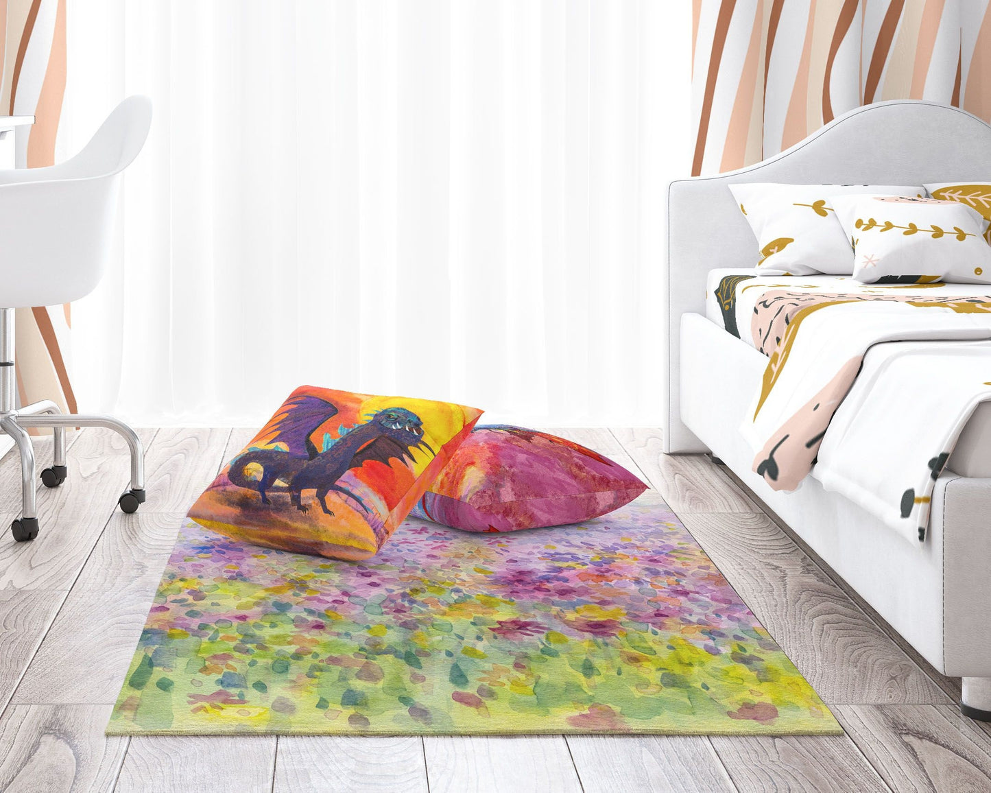 Rugs And Carpet, Large Area Rugs, Thick Carpet, Rectangle Rug, Rainbow Area Rug, Floral Rug, Modern Area Rug, Housewarming Gift, Made In USA