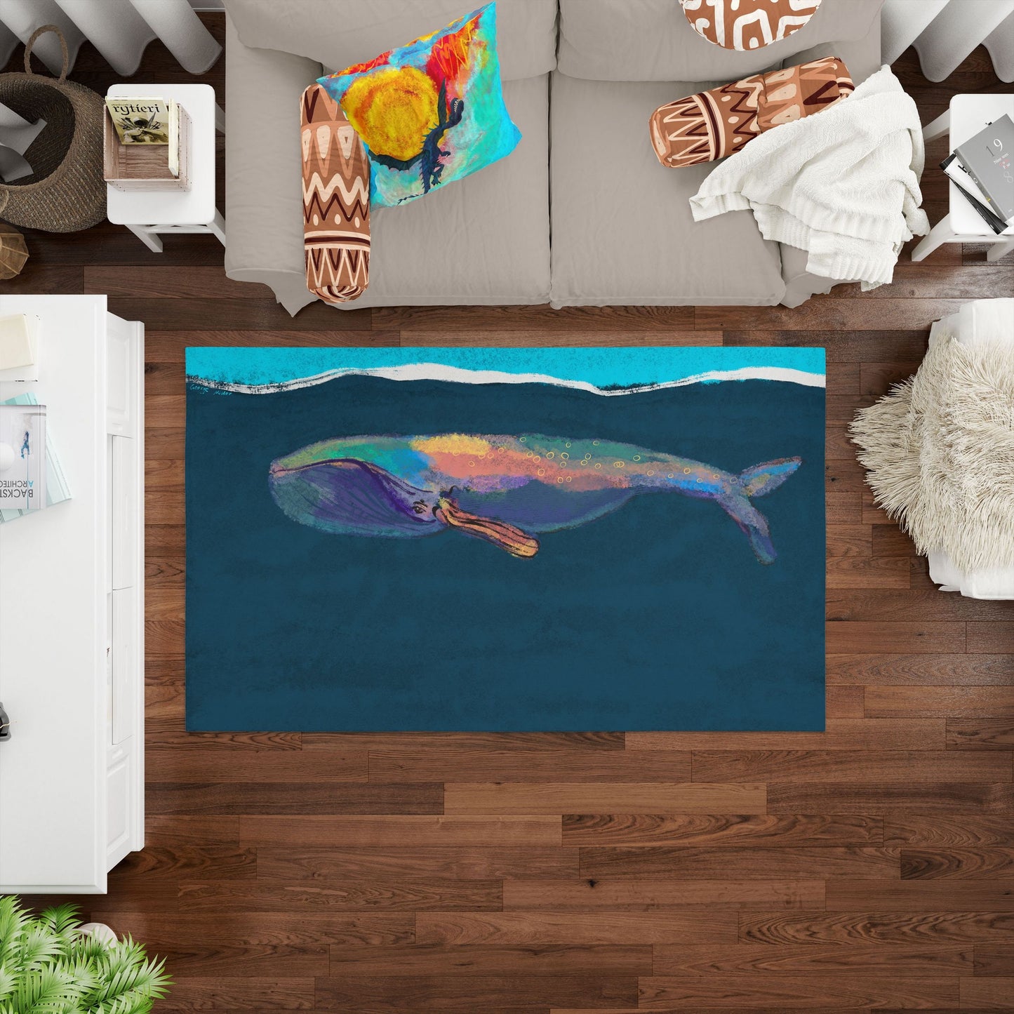 Kids Rug, Best Area Rug, 4X6 Area Rug, Thick Carpet, Rectangle Rug, Colorful Rug, Blue Whale, Modern Area Rug, Living Room Mat, Made In USA