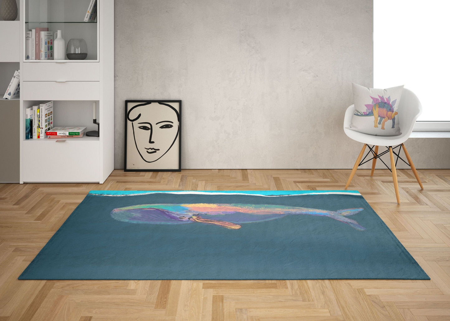 Kids Rug, Best Area Rug, 4X6 Area Rug, Thick Carpet, Rectangle Rug, Colorful Rug, Blue Whale, Modern Area Rug, Living Room Mat, Made In USA
