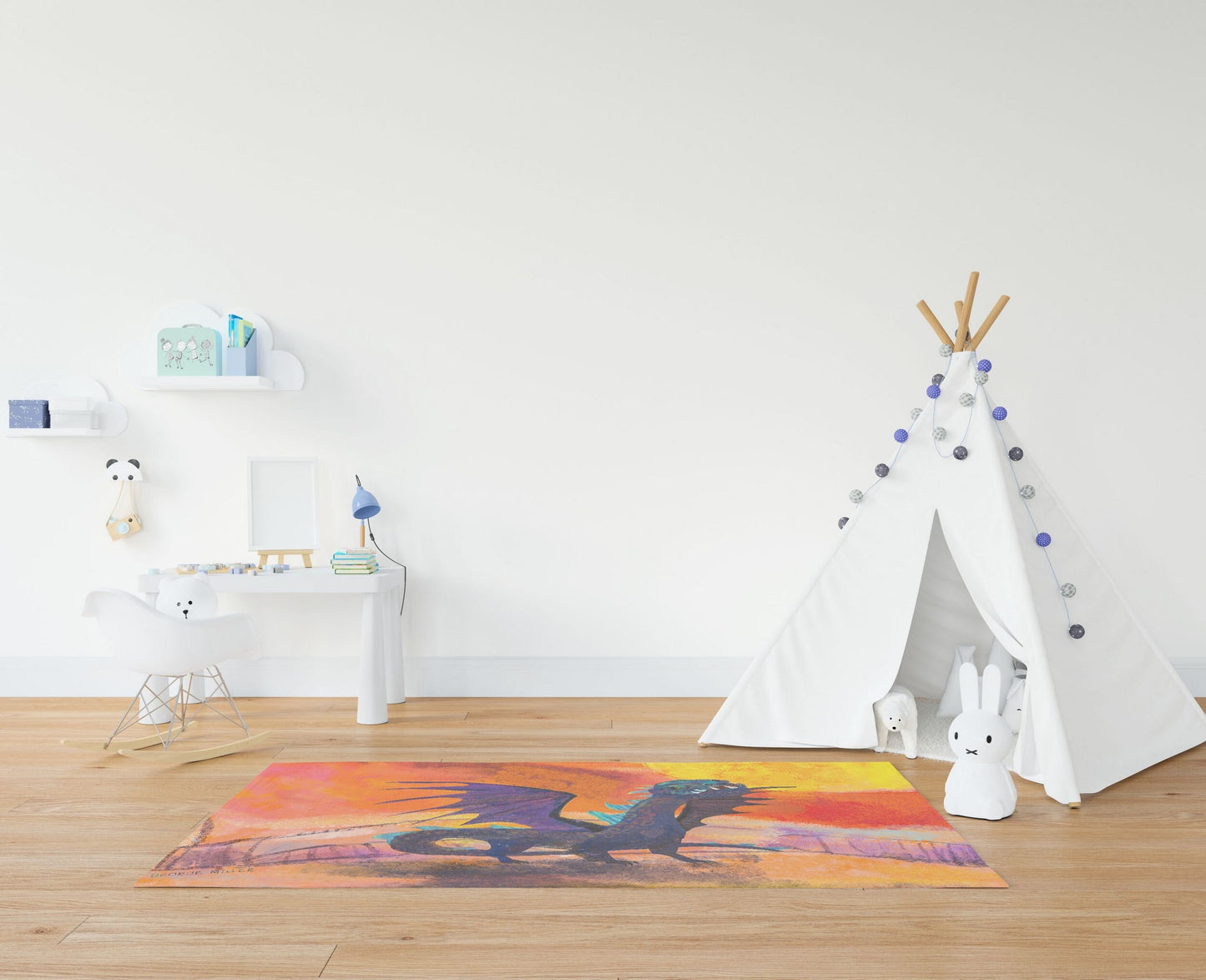 Kids Area Rug, Thick Carpet, Rectangle Rugs, Multi Color, Fire Breathing Dragon, Contemporary Rug, Gift For Her, Made In Usa, Flat Woven Rug