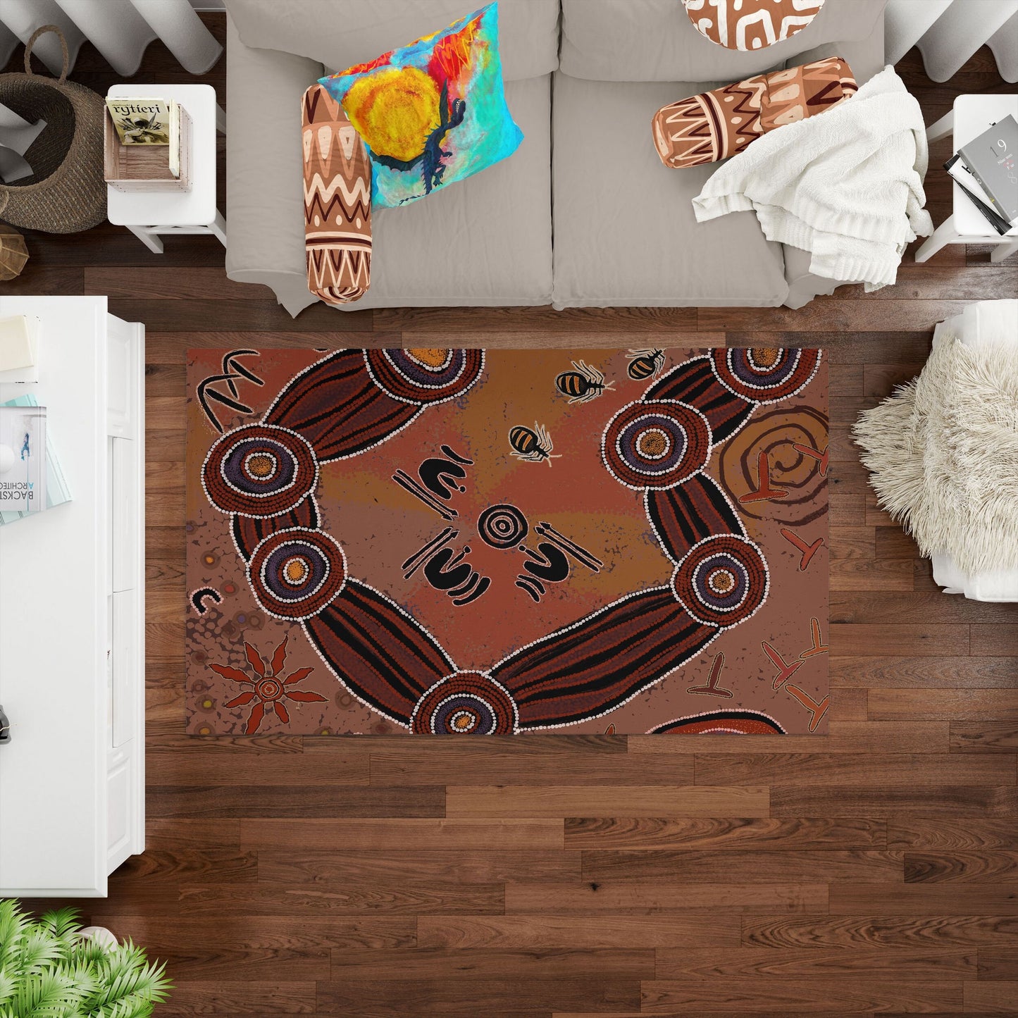 Carpet Rug, Large Area Rug, Durable Rug, Rectangle Area Rug, Brown Rug, Abstract Rug, Ethnic Rug, Gift For Him, Made In Usa, Flat Woven Rug