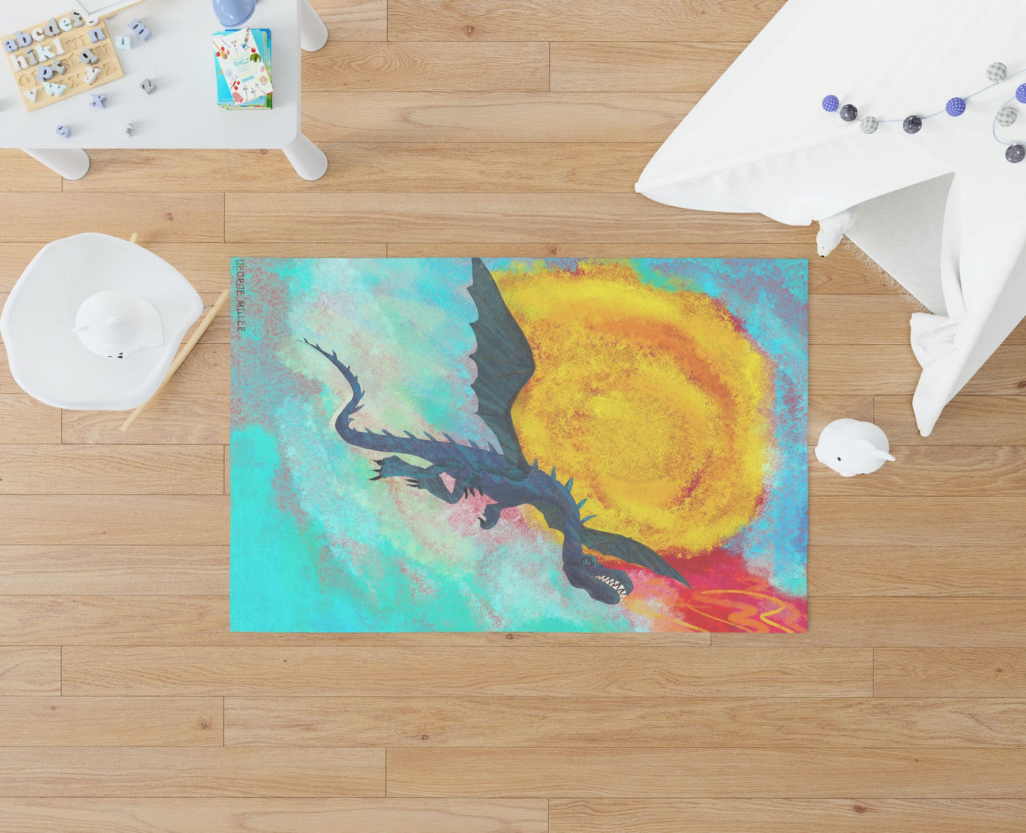 Kids Rug, Large Area Rug, Thick Carpet, Rectangle Rugs, Multi Color, Fire Breathing Dragon, Modern Carpet, House Decor, Made In USA