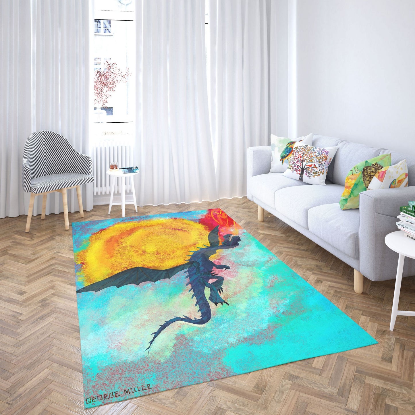 Kids Rug, Large Area Rug, Thick Carpet, Rectangle Rugs, Multi Color, Fire Breathing Dragon, Modern Carpet, House Decor, Made In USA