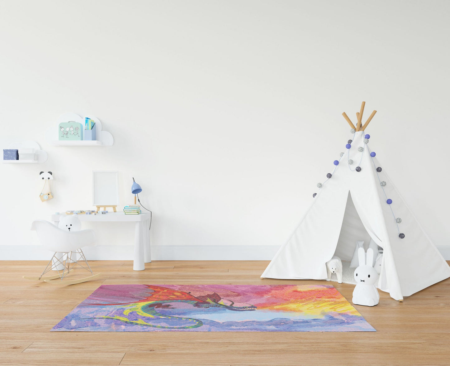 Kids Rug, Rugs And Carpet, Thick Carpet, Rectangle Area Rug, Red Blue Area Rug, Fire Breathing Dragon, Contemporary Rug, Made In USA