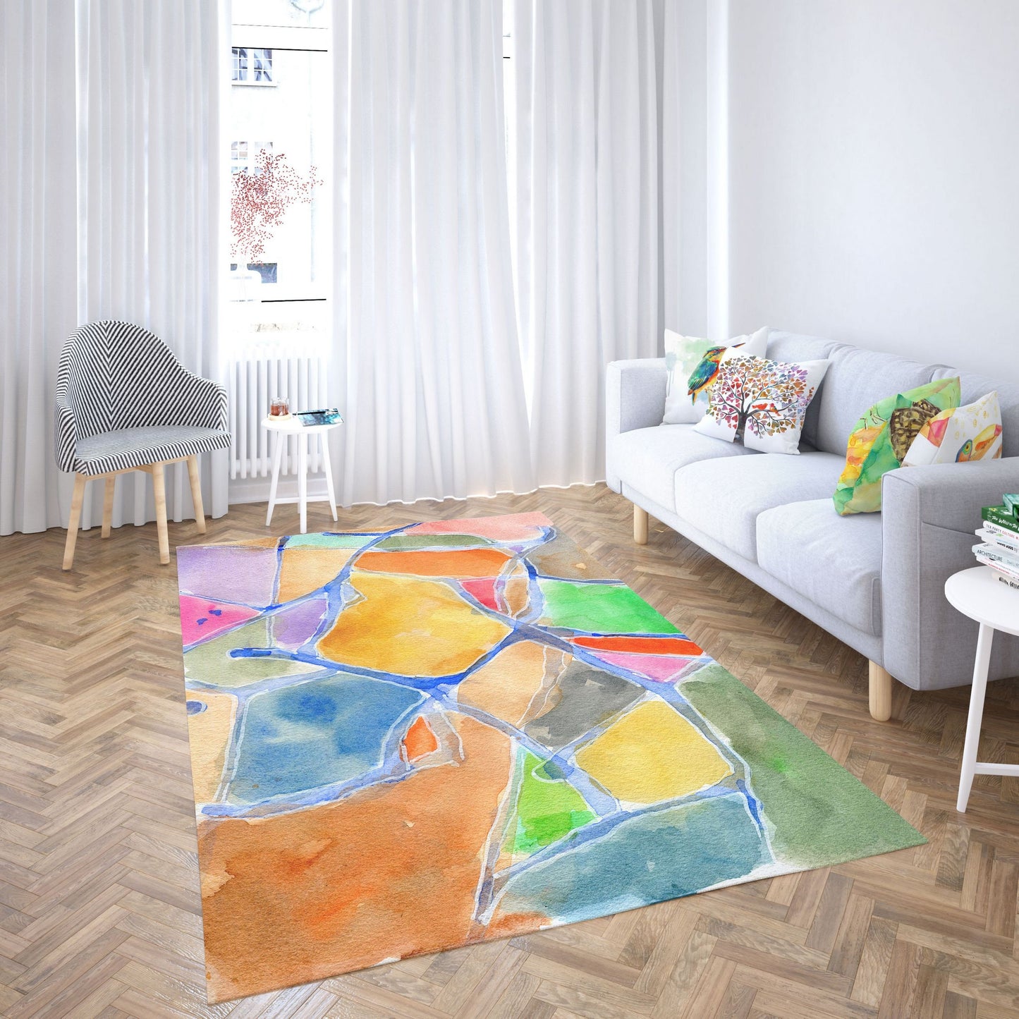 Floor Mat, Thick Carpet, Rectangle Area Rug, Multi Color, Abstract Rug, Ethnic Rug, Rugs For Living Room, Made In Usa, Flat Woven Rug