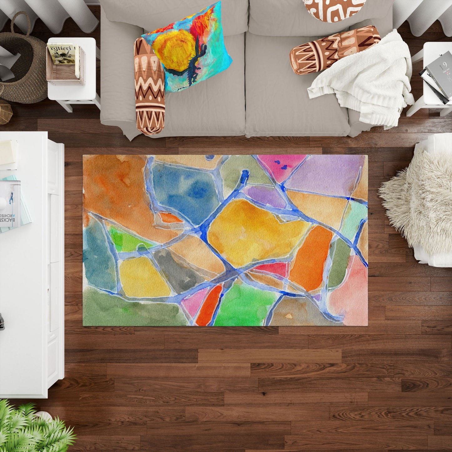 Floor Mat, Thick Carpet, Rectangle Area Rug, Multi Color, Abstract Rug, Ethnic Rug, Rugs For Living Room, Made In Usa, Flat Woven Rug