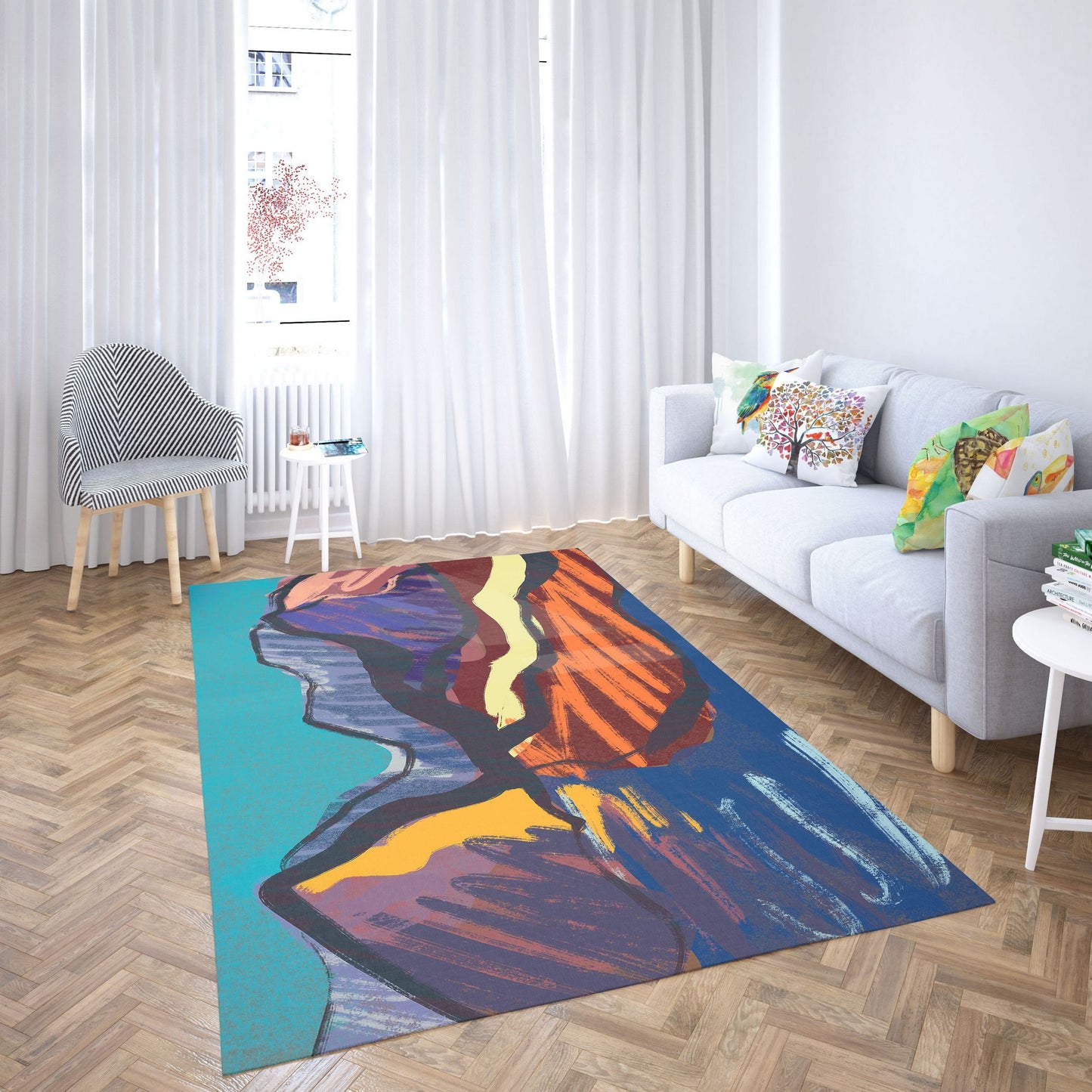 Decorative Rug, Large Area Rug, Durable Rug, Rectangle Rugs, Red Blue Area Rug, Abstract Rug, Modern Carpet, Gift For Her, Made In USA