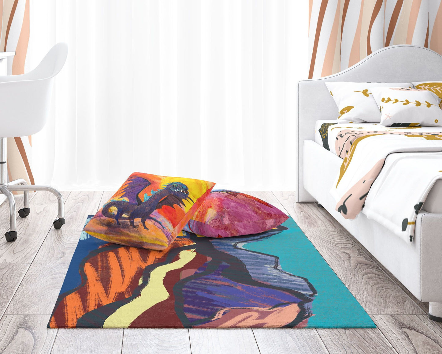 Decorative Rug, Large Area Rug, Durable Rug, Rectangle Rugs, Red Blue Area Rug, Abstract Rug, Modern Carpet, Gift For Her, Made In USA