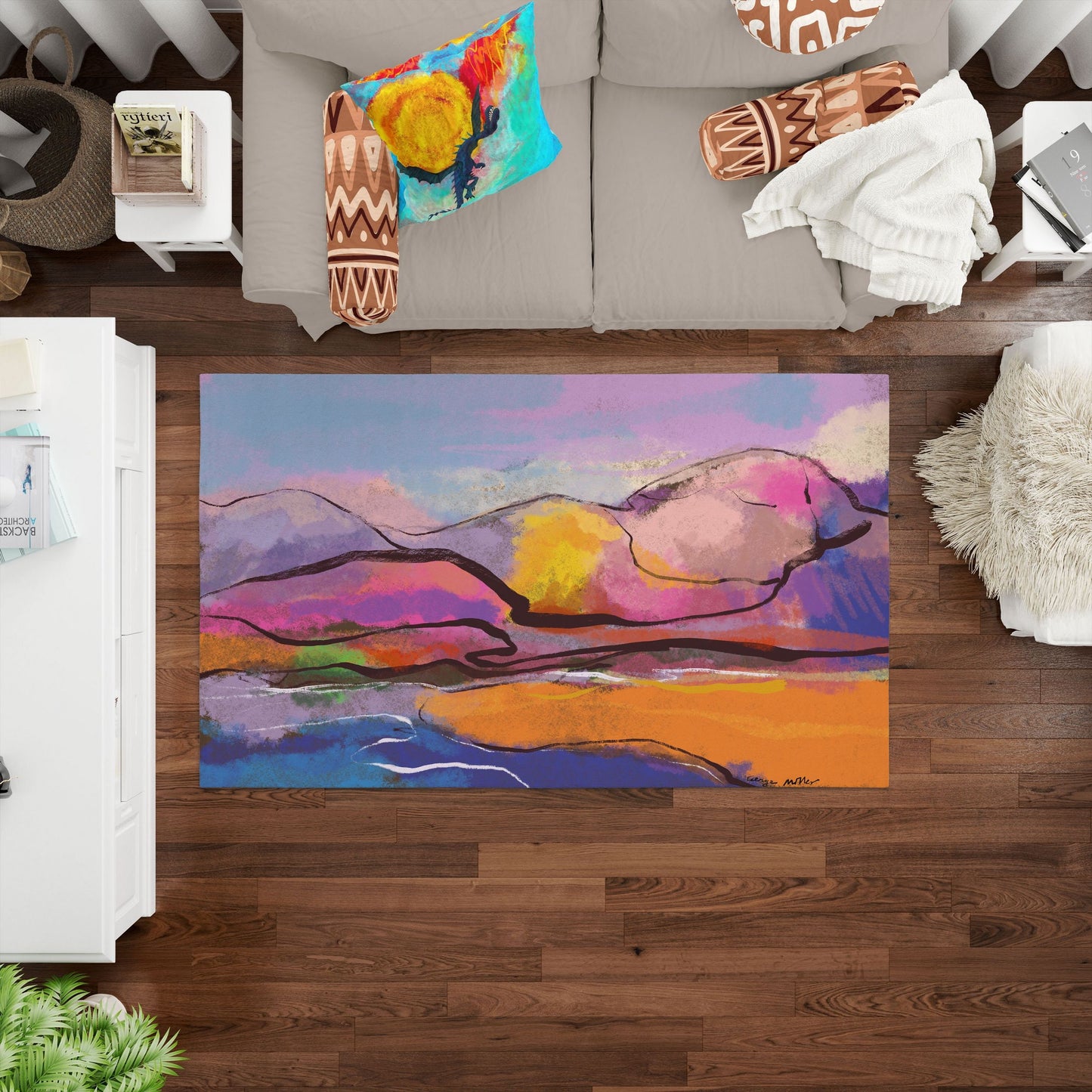 Floor Mat, Small Rug, Durable Rug, Rectangle Area Rug, Pink Rug, Abstract Rug, Contemporary Rug, Office Decor, Made In USA, Flat Woven Rug
