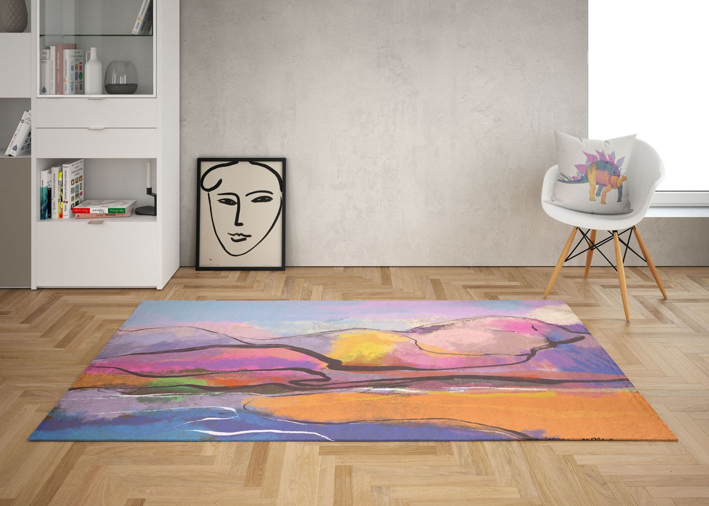 Floor Mat, Small Rug, Durable Rug, Rectangle Area Rug, Pink Rug, Abstract Rug, Contemporary Rug, Office Decor, Made In USA, Flat Woven Rug