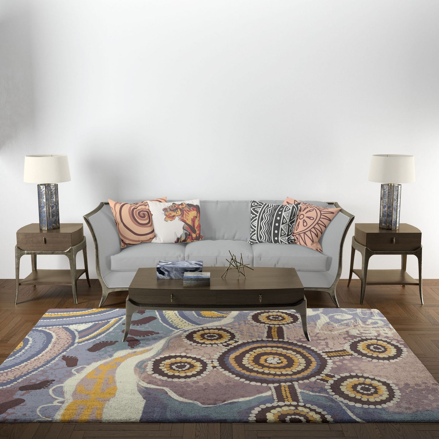 Decorative Rug, Large Rug, Thick Carpet, Rectangle Rug, Brown Rug, Austrialian Aboriginal Rug, Ethnic Rug, Floor Rug, Made In USA