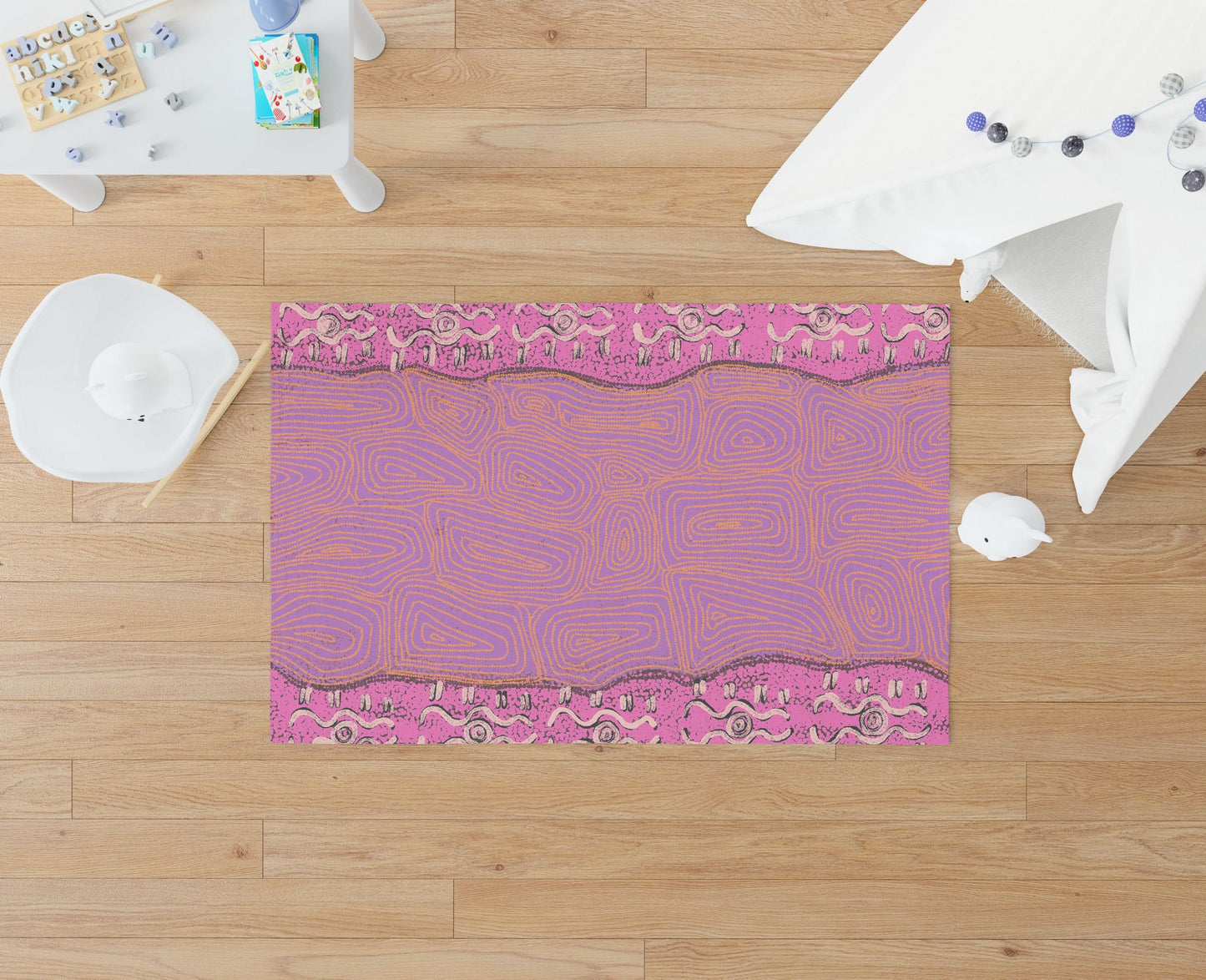 Floor Mat, Durable Rug, Rectangle Rugs, Pink And Yellow Rug, Austrialian Aboriginal Rug, Contemporary Rug, Bedroom Carpet, Made In USA