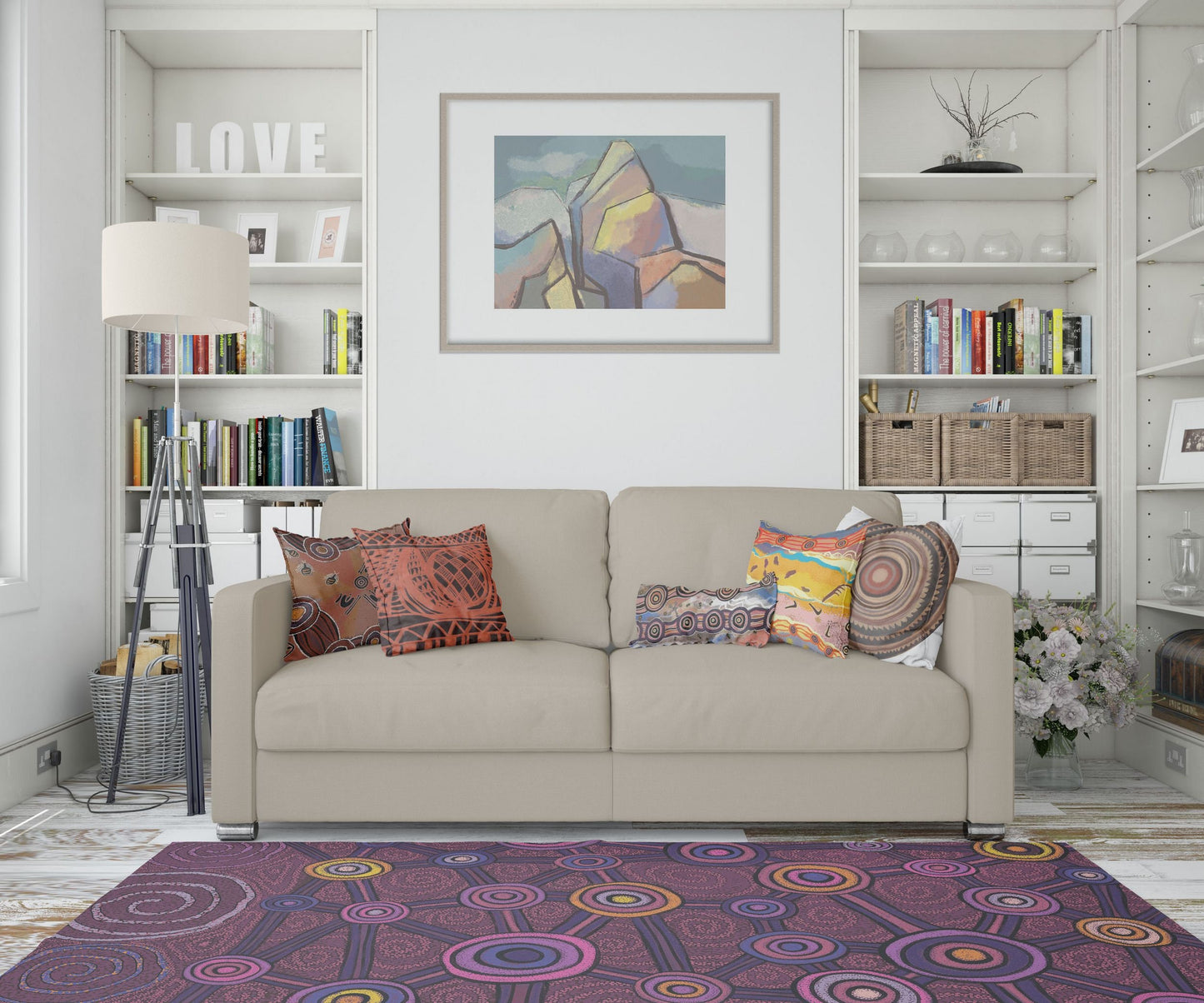 Durable Rug, Rectangle Area Rug, Multi Color Rug, Austrialian Aboriginal Rug, Stylish Carpet, Rugs For Living Room, Made In USA