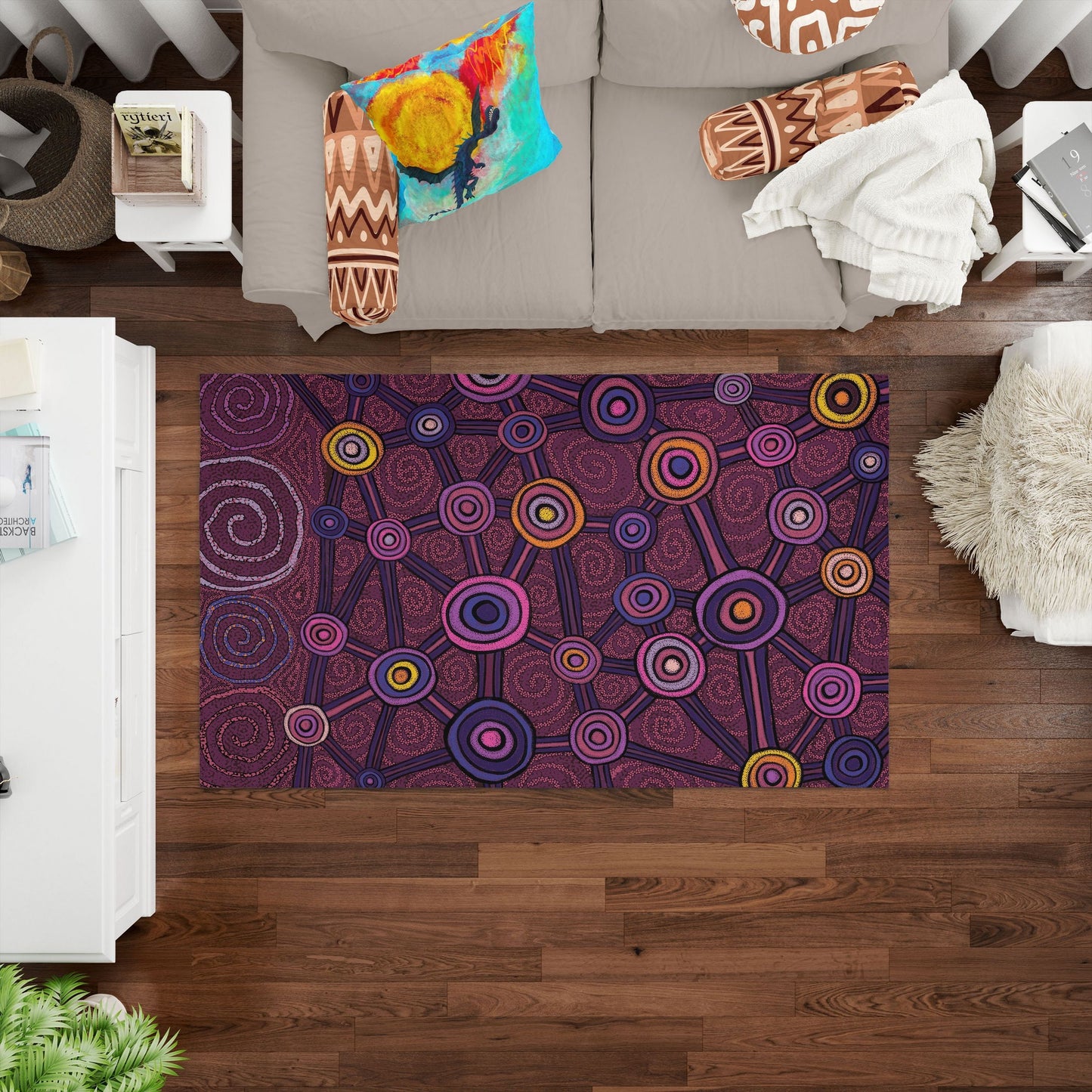 Durable Rug, Rectangle Area Rug, Multi Color Rug, Austrialian Aboriginal Rug, Stylish Carpet, Rugs For Living Room, Made In USA