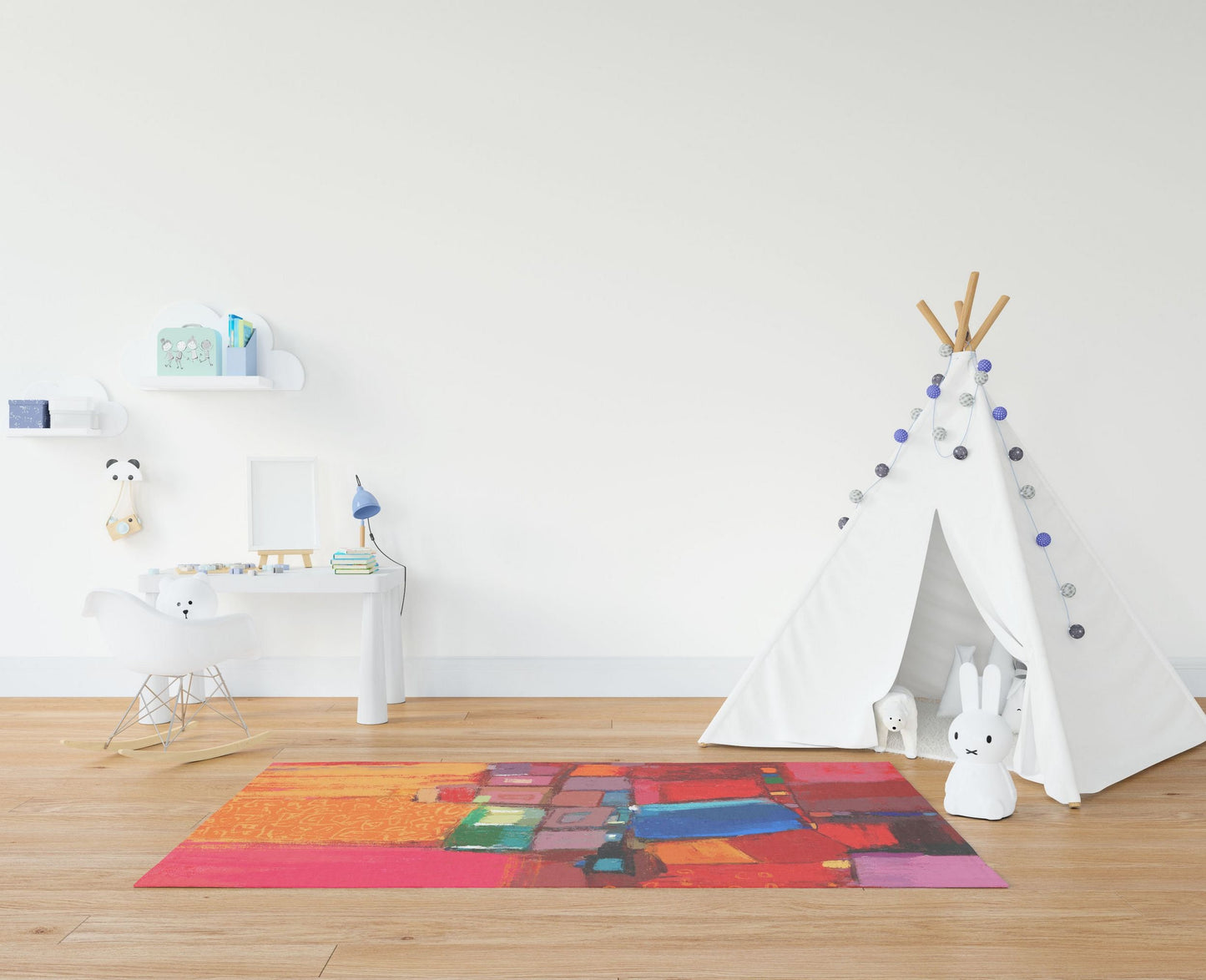 Red Rug, Decorative Rug, Area Rug 4X6, Durable Rug, Rectangle Rugs, Rainbow Rug, Abstract Rug, Stylish Carpet, Gift For Her, Made In Usa