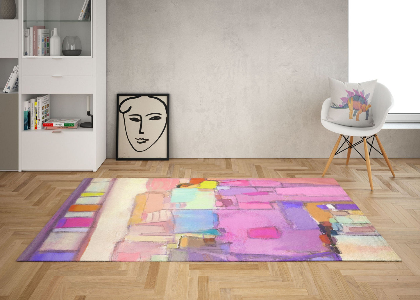 Area Rug Gift For Her, Thick Carpet, Rectangle Area Rug, Pink Rug, , Contemporary Rug, Rug For Decor, Made In Usa, Flat Woven Rug